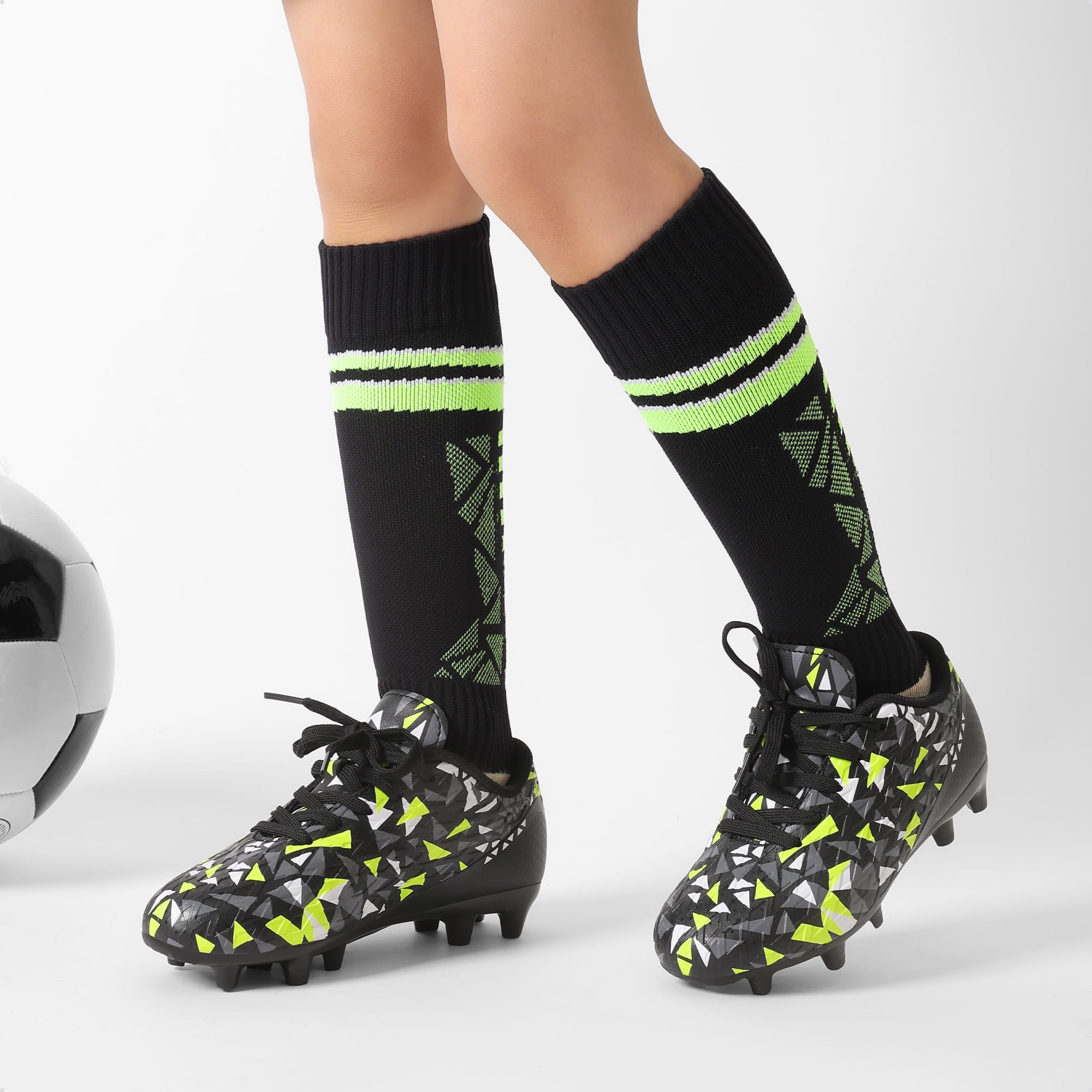 Dream Pairs Kids Soccer Cleats with Socks Firm Ground Athletic Football Shoes (Green, 4 US Big Kid) vum8m
