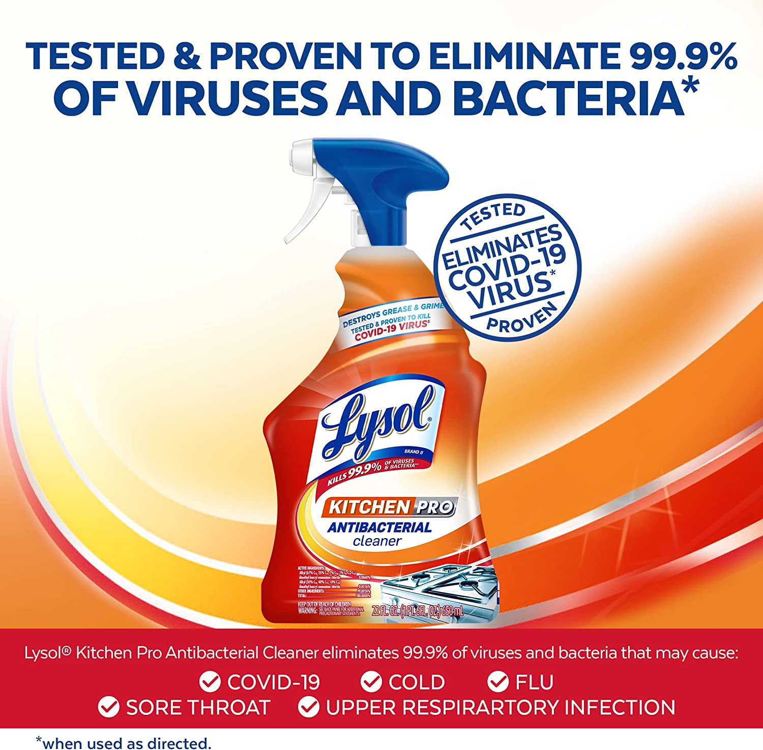 Lysol Kitchen Pro Antibacterial Cleaner Spray, Grease-Cutting Formula (Atlantic Fresh, 22 fl oz, Pack of 3) r82h4