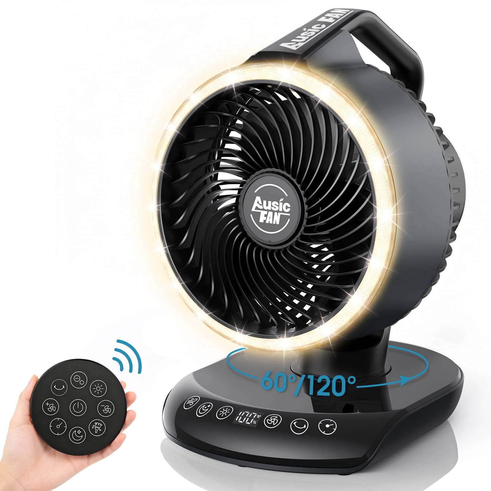 JINLICTE Portable Rechargeable Desk Fan with LED Light and Remote Control (5 Speeds, 30000mAh Battery) geu4j