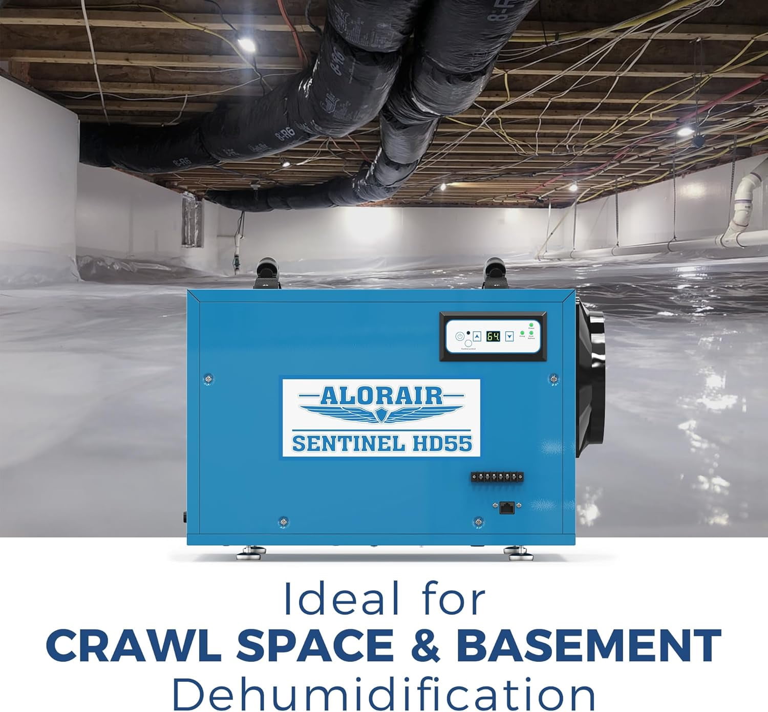 AlorAir Commercial Dehumidifier 113 Pint, Compact Portable Unit for Crawl Spaces and Basements (Blue, 19.2x12.2x13.3 in) wz9na