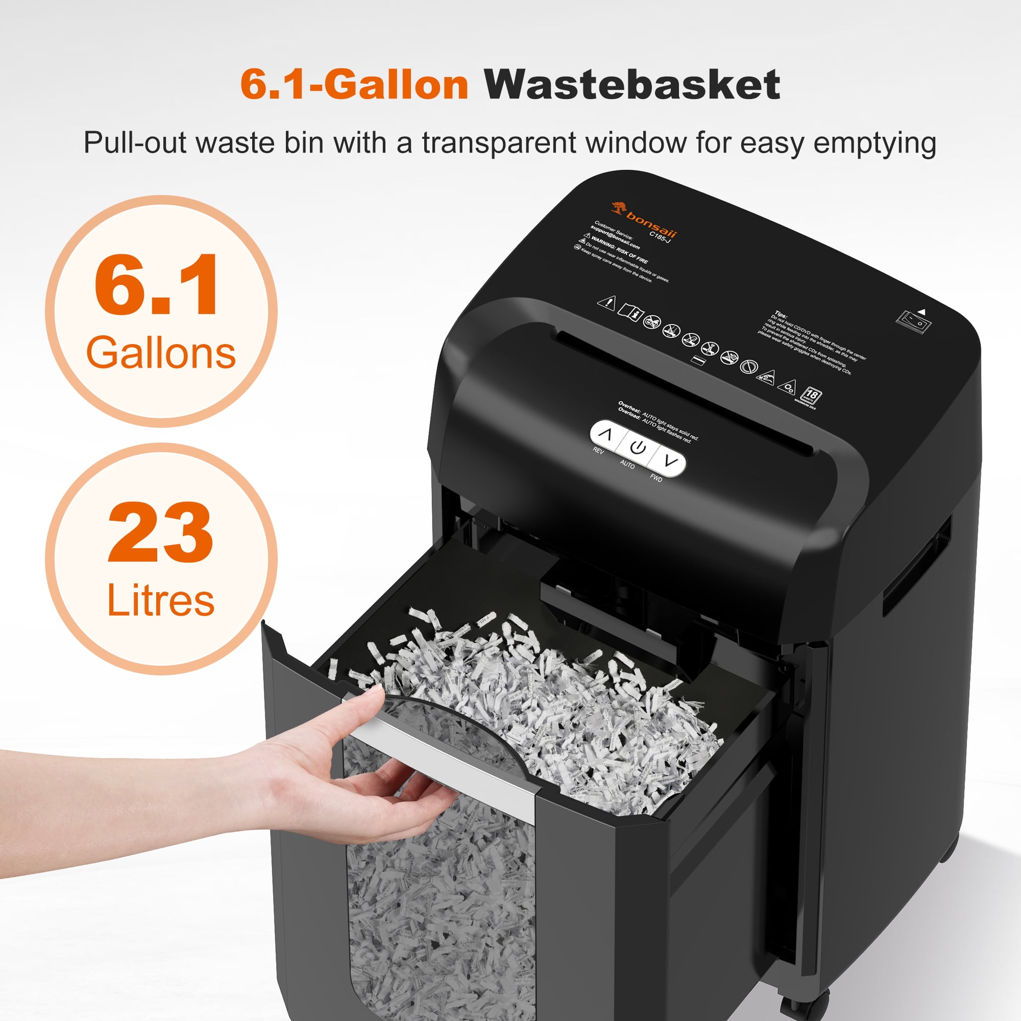 Bonsaii C185-J 18-Sheet Cross-Cut Paper Shredder (Black, 6.1 Gallon Bin) oe01s