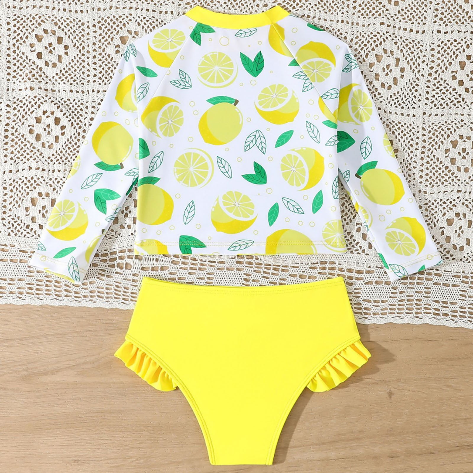 Bobifish Toddler Girls Rash Guard Swimsuit Floral Print Long Sleeve 2-Piece Set (Yellow, 2T) o8vet