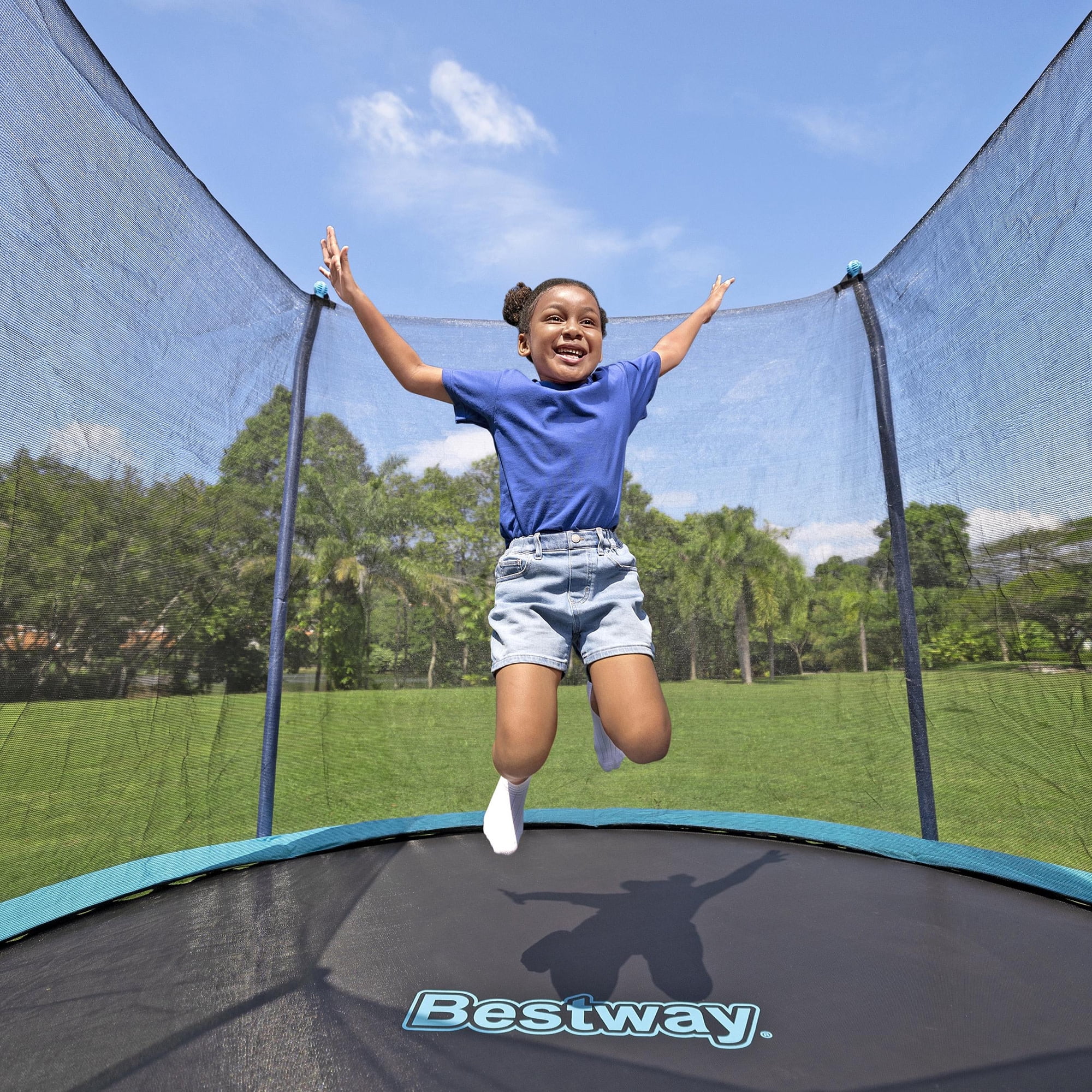 Bestway Xtreme Air Trampoline with Safety Enclosure and Foam-Padded Poles (Blue, 10 ft) 7eu2a