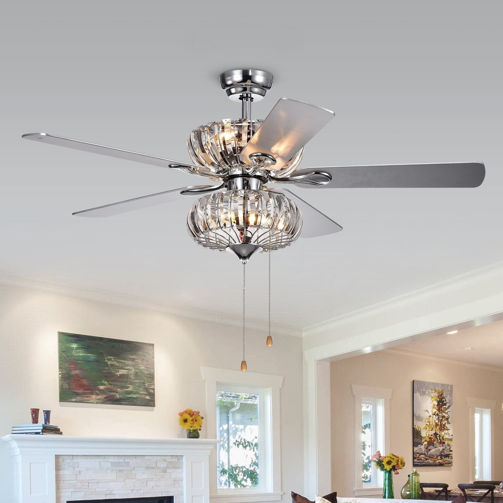 Warehouse of Tiffany Kyana Crystal Ceiling Fan with Light Kit (Chrome, 52 in) ozkdk