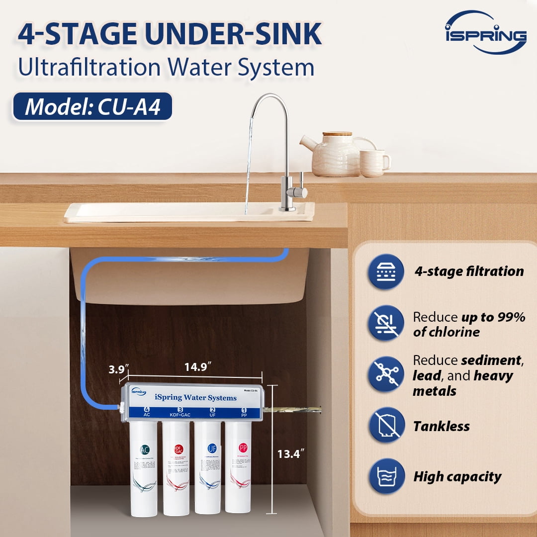 iSpring 4-Stage Under Sink Ultra-Filtration System (White, 0.01 Micron) with Brushed Nickel Faucet rozjq