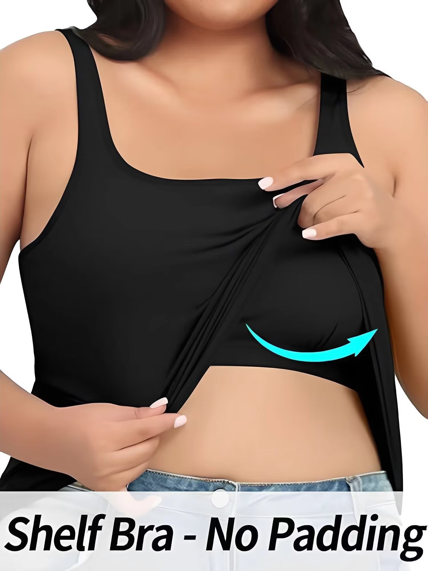Charmo Womens Plus Size Cotton Tank Top with Shelf Bra Adjustable Strap Camisole (Black, 1X-5X) aytsm