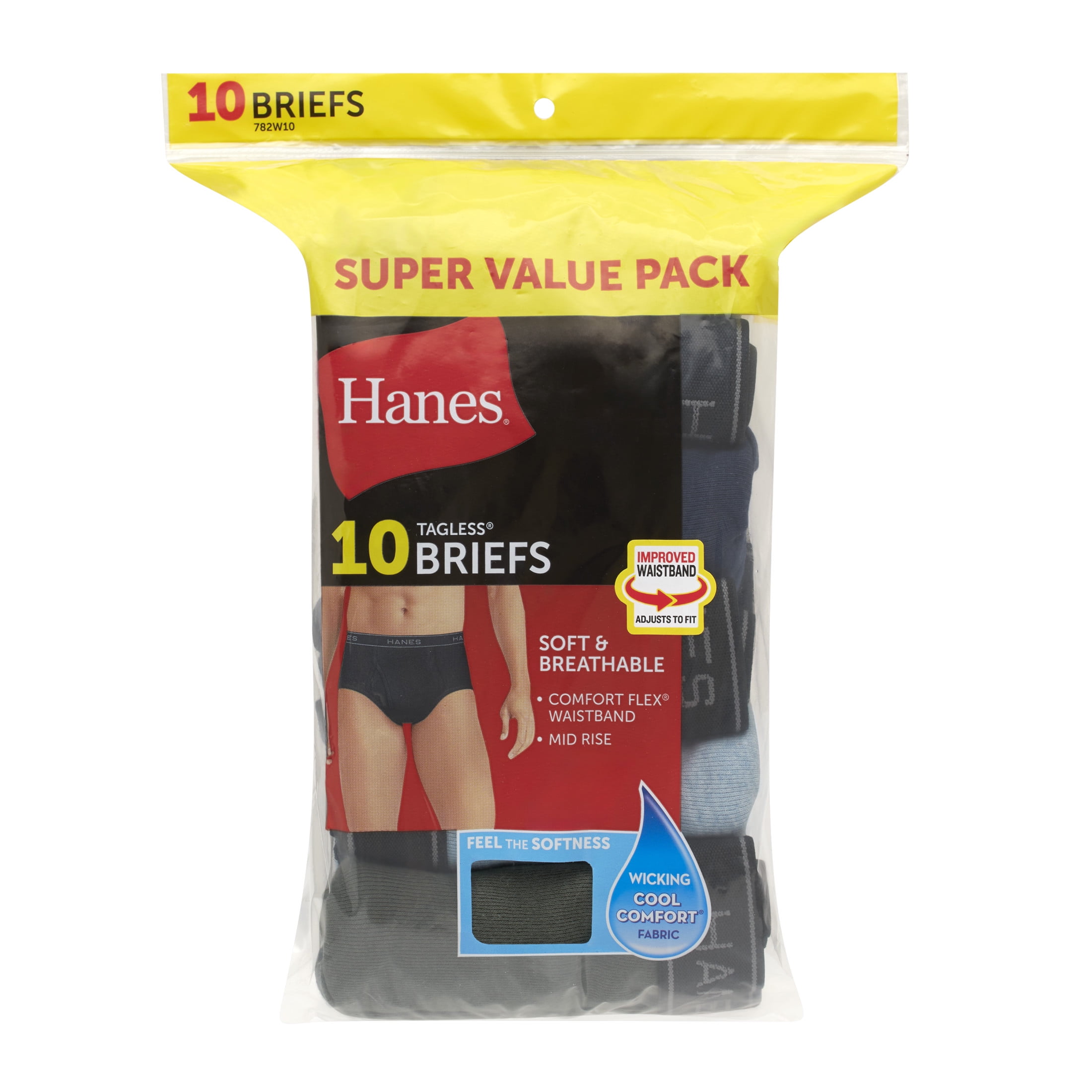 Hanes Men's Mid-Rise Cotton Brief Underwear (Blue, 10-Pack) x2jdb