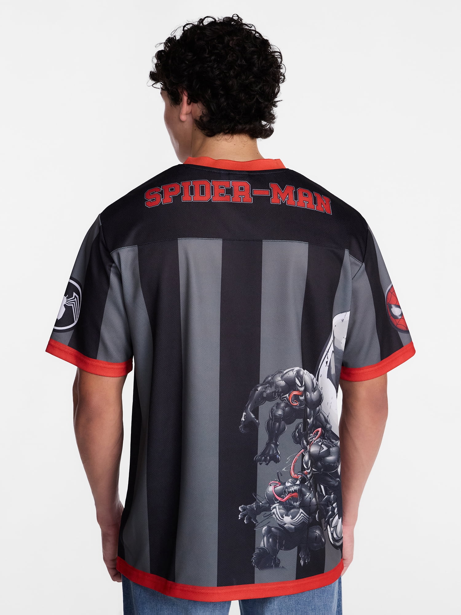 Spider-Man Men's Graphic Mesh Soccer Jersey (Red/Blue, XS-5XL) r06h4