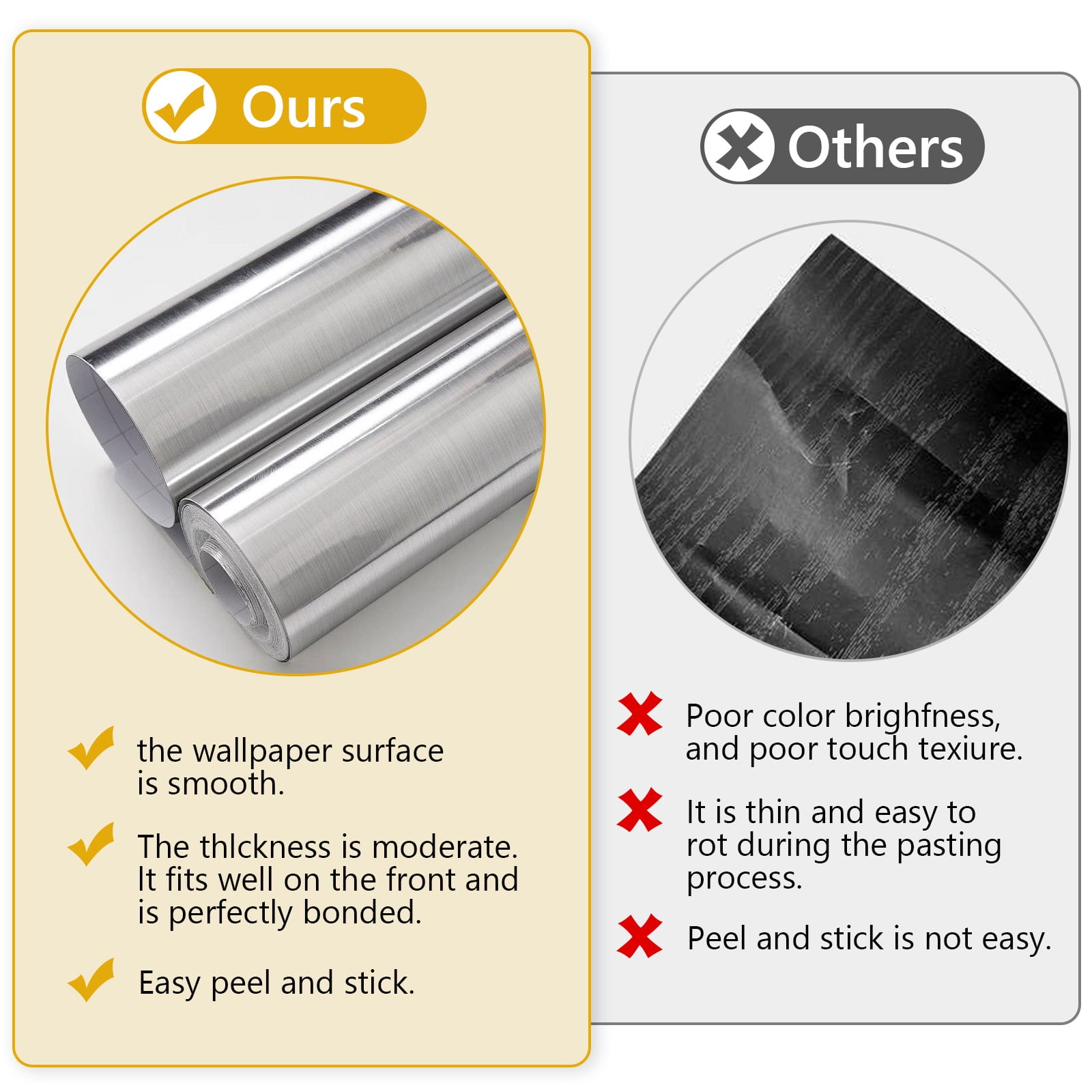 Tripumer Stainless Steel Contact Paper, Peel and Stick Vinyl Film for Kitchen Appliances and Countertops (Silver, 19.6 in x 197 in) ottr6