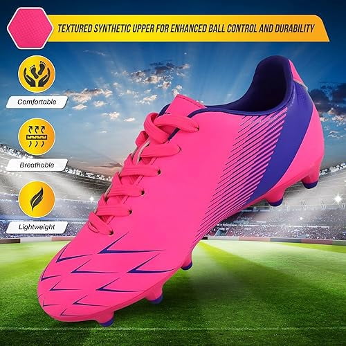 Vizari Ranger Firm Ground Soccer Cleats for Kids, Durable Lightweight Athletic Shoes (Pink/Purple, 13.5) ec3po