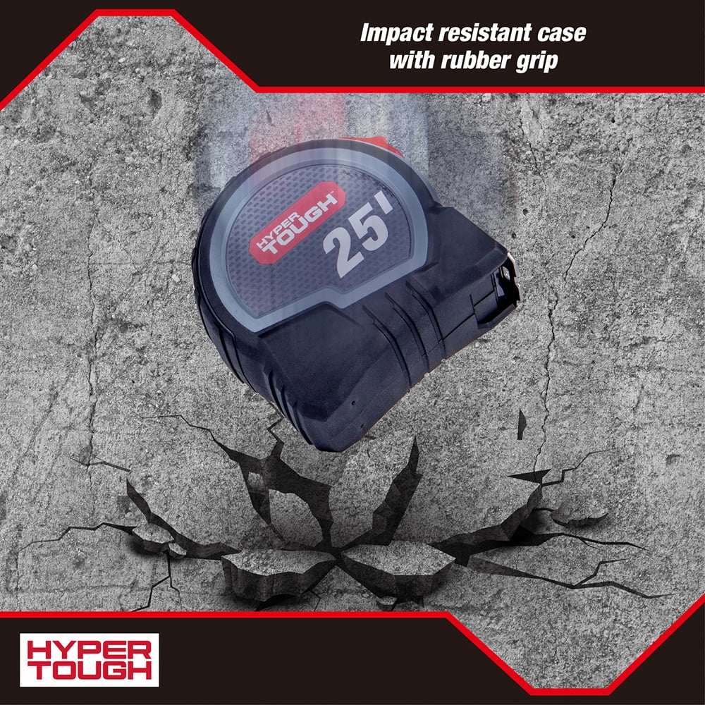 Hyper Tough Wide Blade Steel Tape Measure (Grey, 25 ft) 6gosw