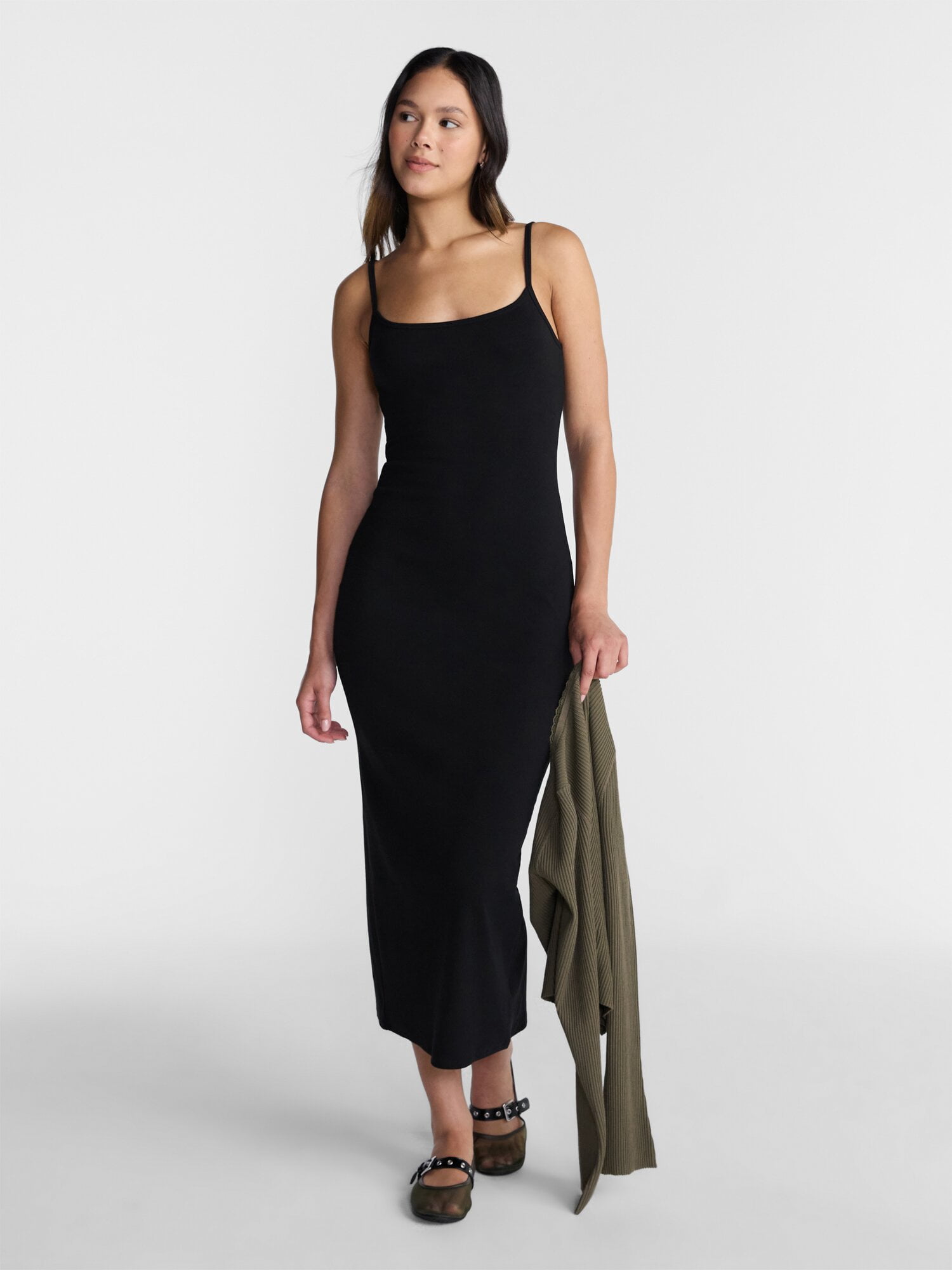 No Boundaries Ribbed Strappy Maxi Dress (Black, XXL) bhl09