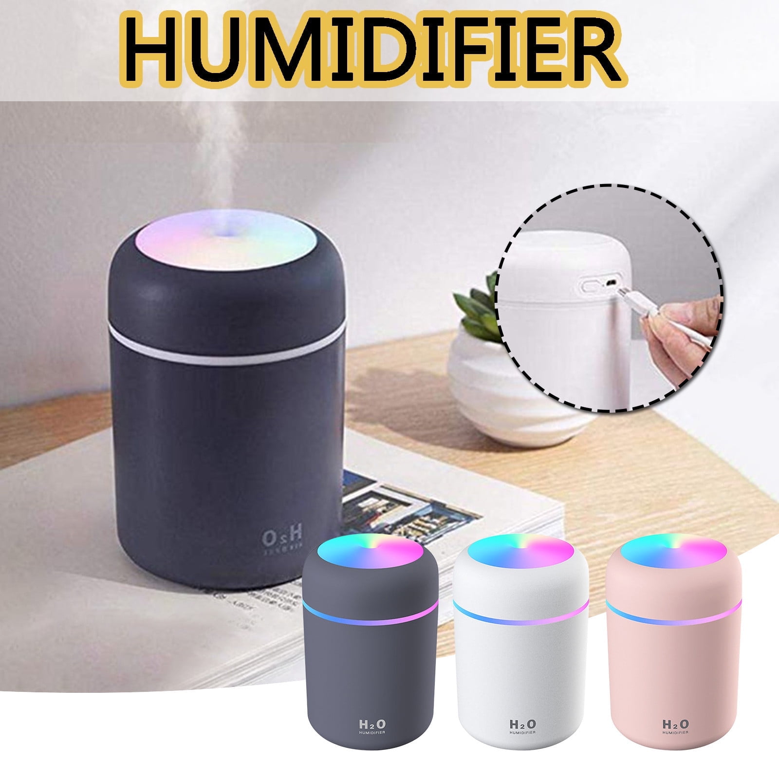 Wovilon Cool Mist Humidifier for Bedroom and Large Room with LED Night Light (Black, 10.14 fl oz) 6uvtt