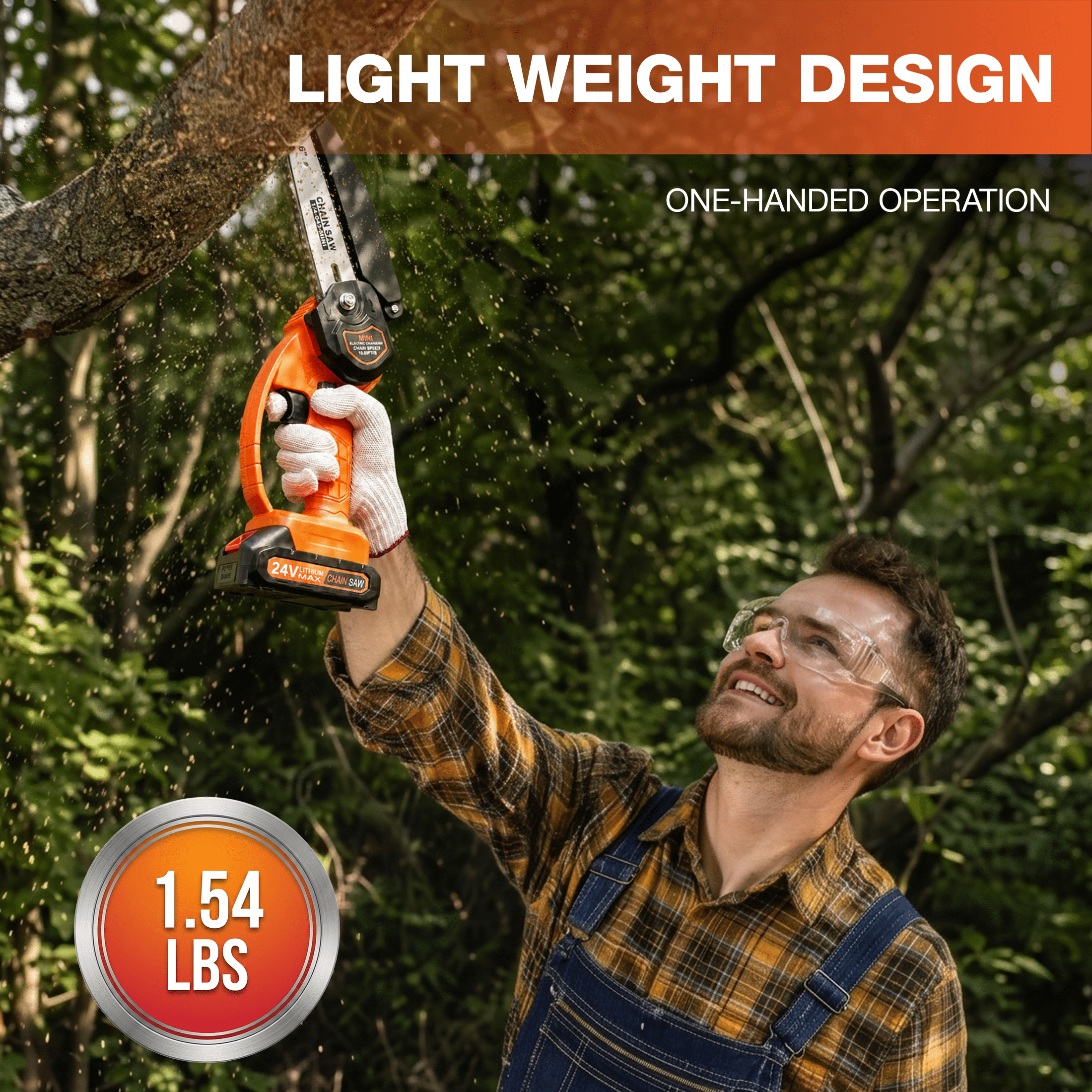 Nexpow 6 in Cordless Mini Chainsaw, Electric Handheld Wood Cutter with 2 Batteries and 2 Chains (Orange, 6 in) 5t4sq