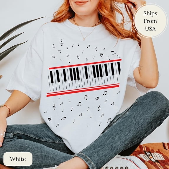 Jackson Beat It Piano Keys Graphic T-Shirt (White, XXL) uprpg