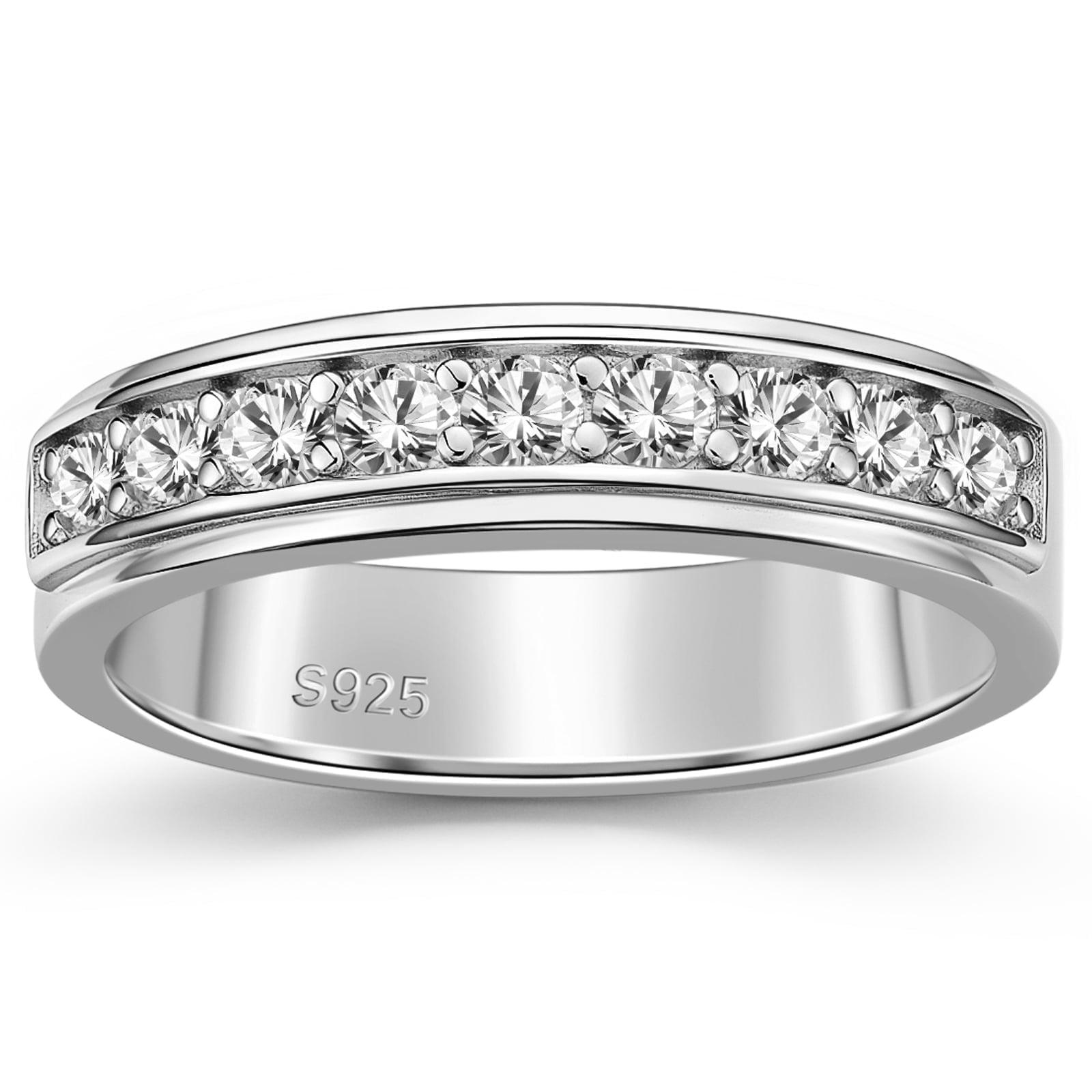 SFTING Men Wedding Band 925 Sterling Silver Ring with 5A Zirconia (Silver, Size 9) gd8gn