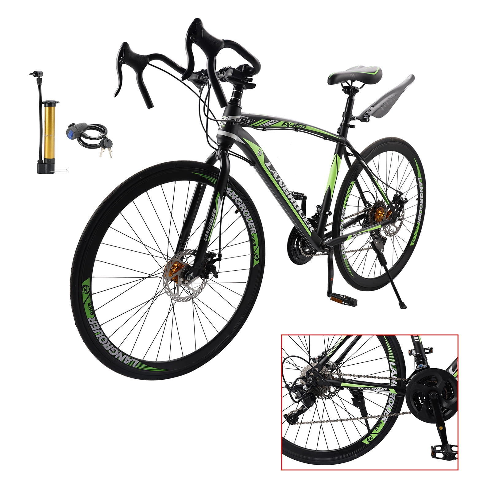 Mad Hornets 27-Speed Road Racing Bicycle, Lightweight Performance Bike (Black and Green, 26 in) h1aoh