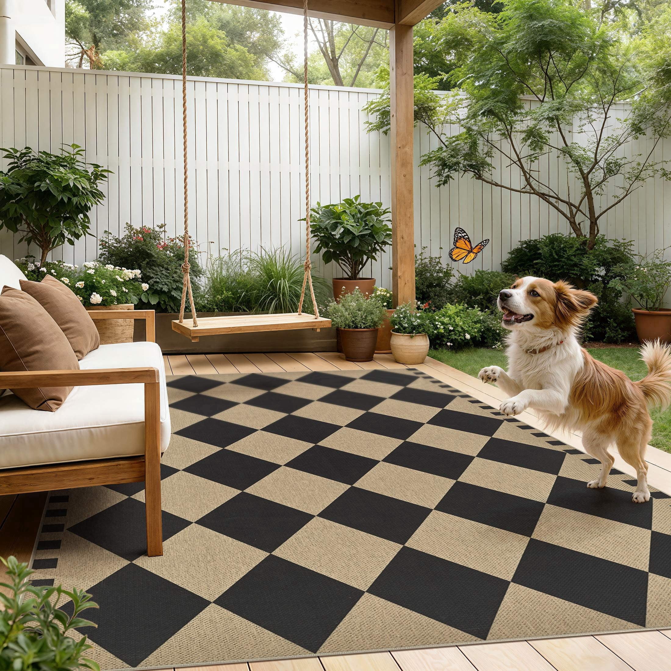 UERMEI Checkered Geometric Area Rug, Non-Slip Washable Farmhouse Carpet for Living Room and Dining Room (Black, 5 ft x 7 ft) l34aq