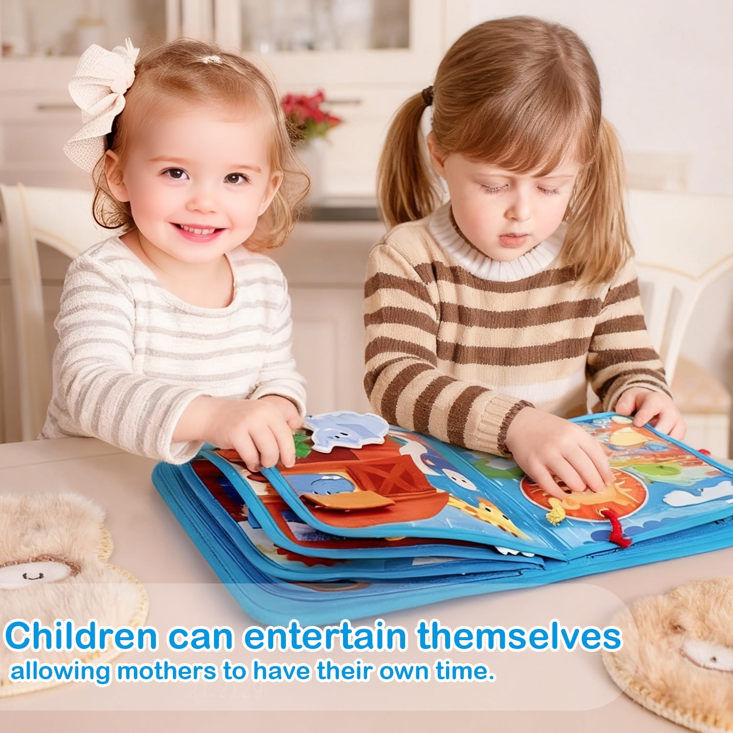 DEGIDEGI Montessori Busy Book, Interactive Felt Educational Activity Toy for Toddlers (Blue, 10 Pages) x74t1