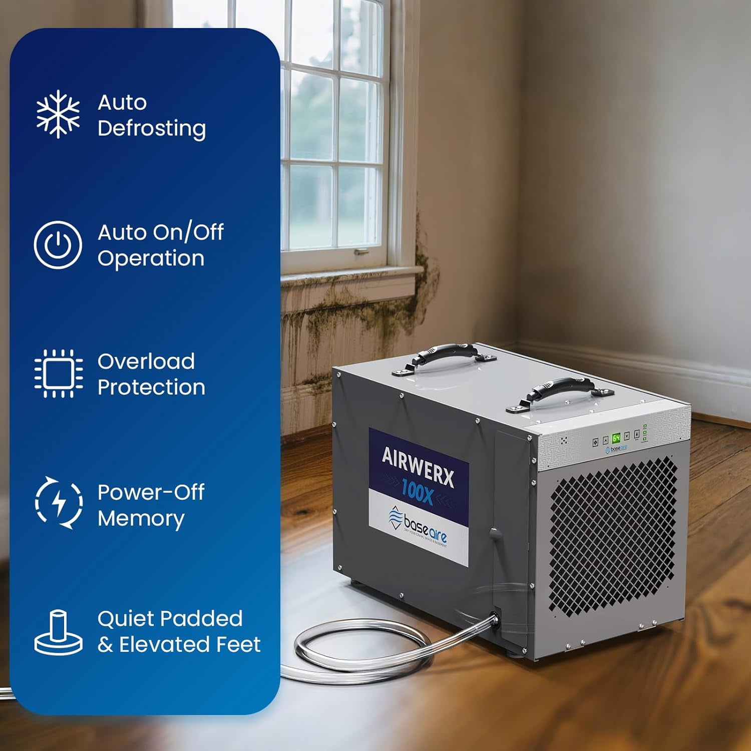 BaseAire Commercial Crawlspace Dehumidifier with Built-in Pump and Drain Hose (Grey, 220 Pints) 70mvq