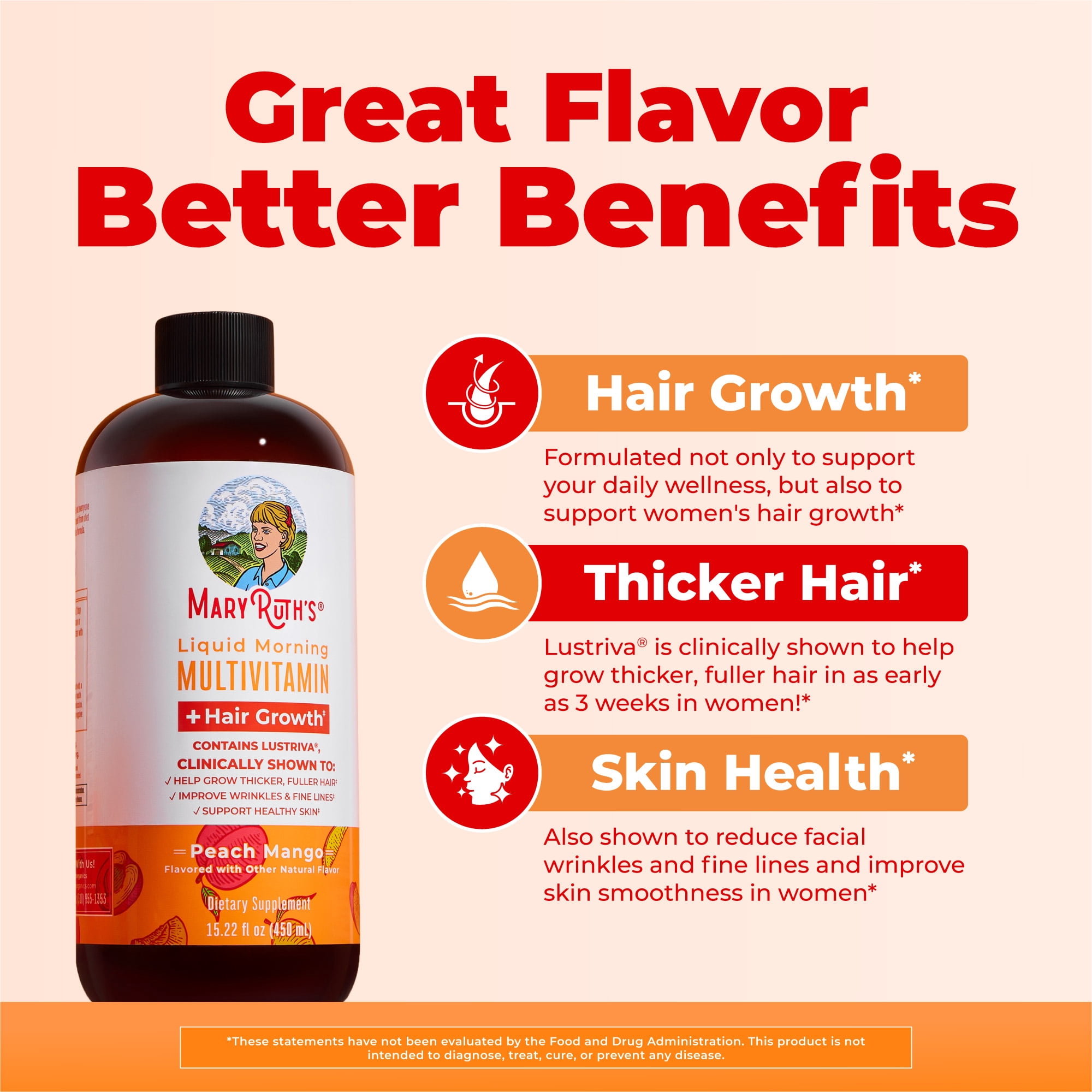 MaryRuth's Liquid Multivitamin with Biotin and Lustriva for Hair Growth (Peach Mango, 15.22 fl oz) 8c7vv