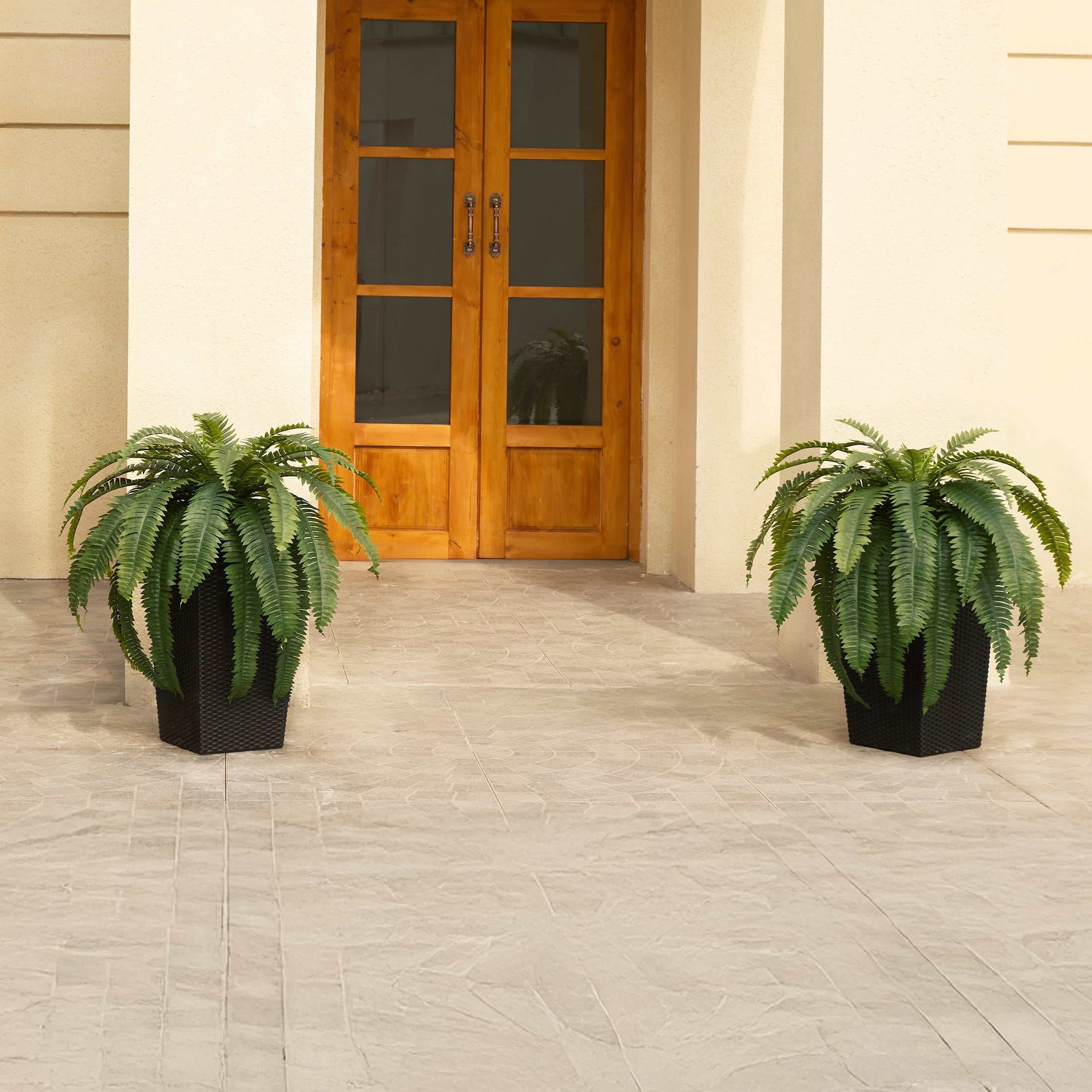 DR.Planzen Artificial Boston Fern Plant with Black Tapered Planter (Green, 39 Leaves) d9cir