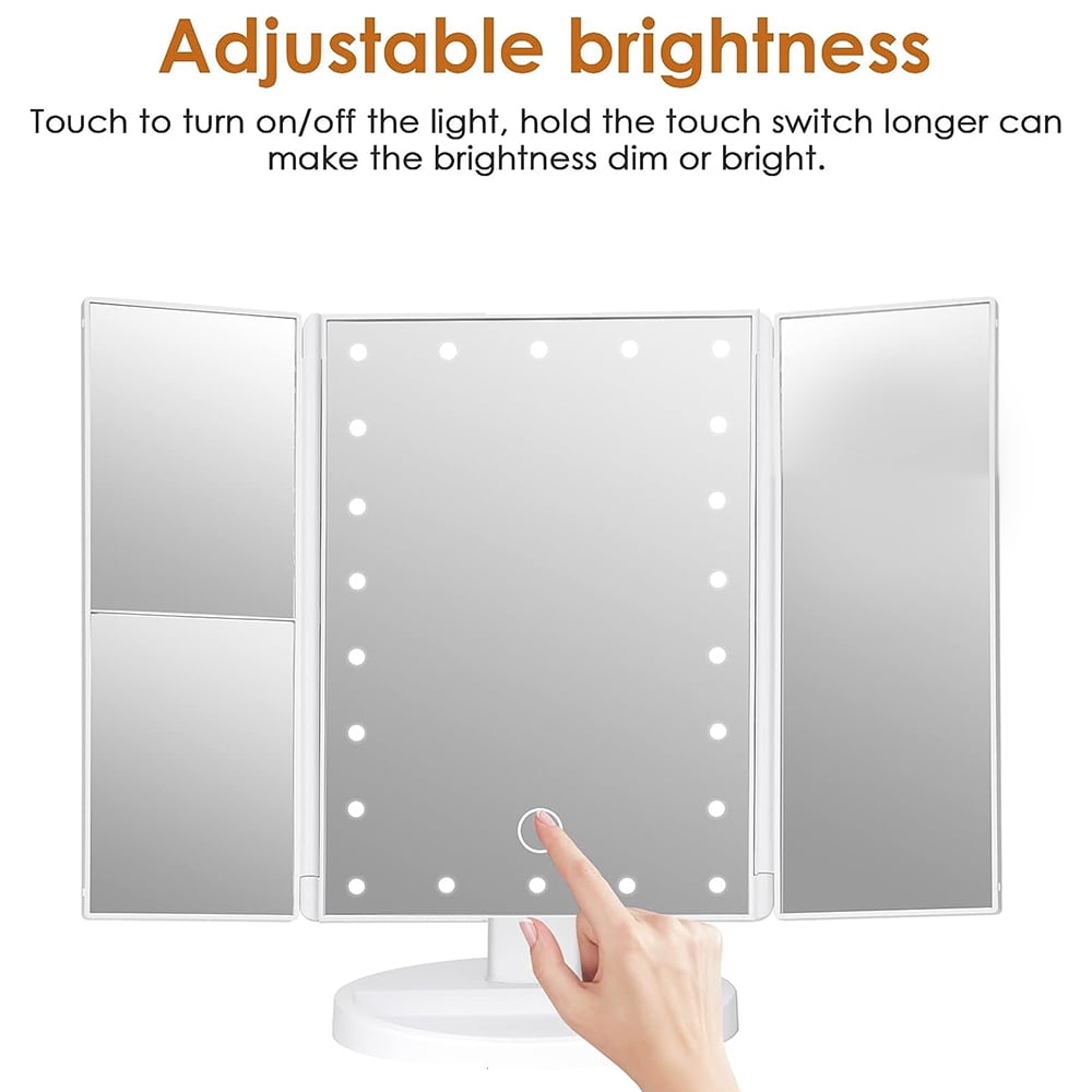 COWIN LED Vanity Makeup Mirror with Lights, Tri-Fold Magnifying Mirror with Touch Screen (White, 13.8 in x 9.4 in) 10c88
