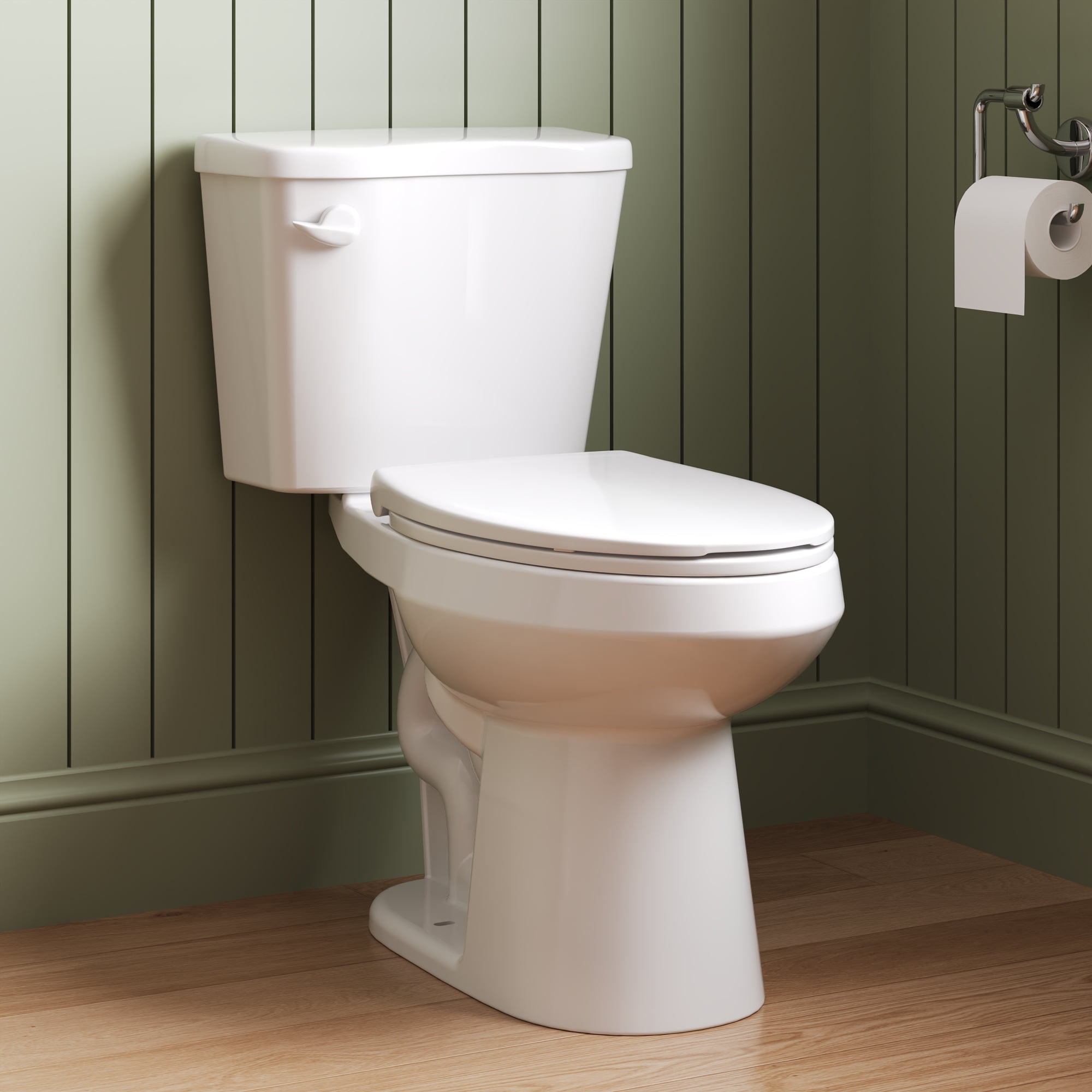 DeerValley 2-Piece Elongated Chair Height Toilet with Soft Close Seat (White, 1.28 GPF) 7mrc5
