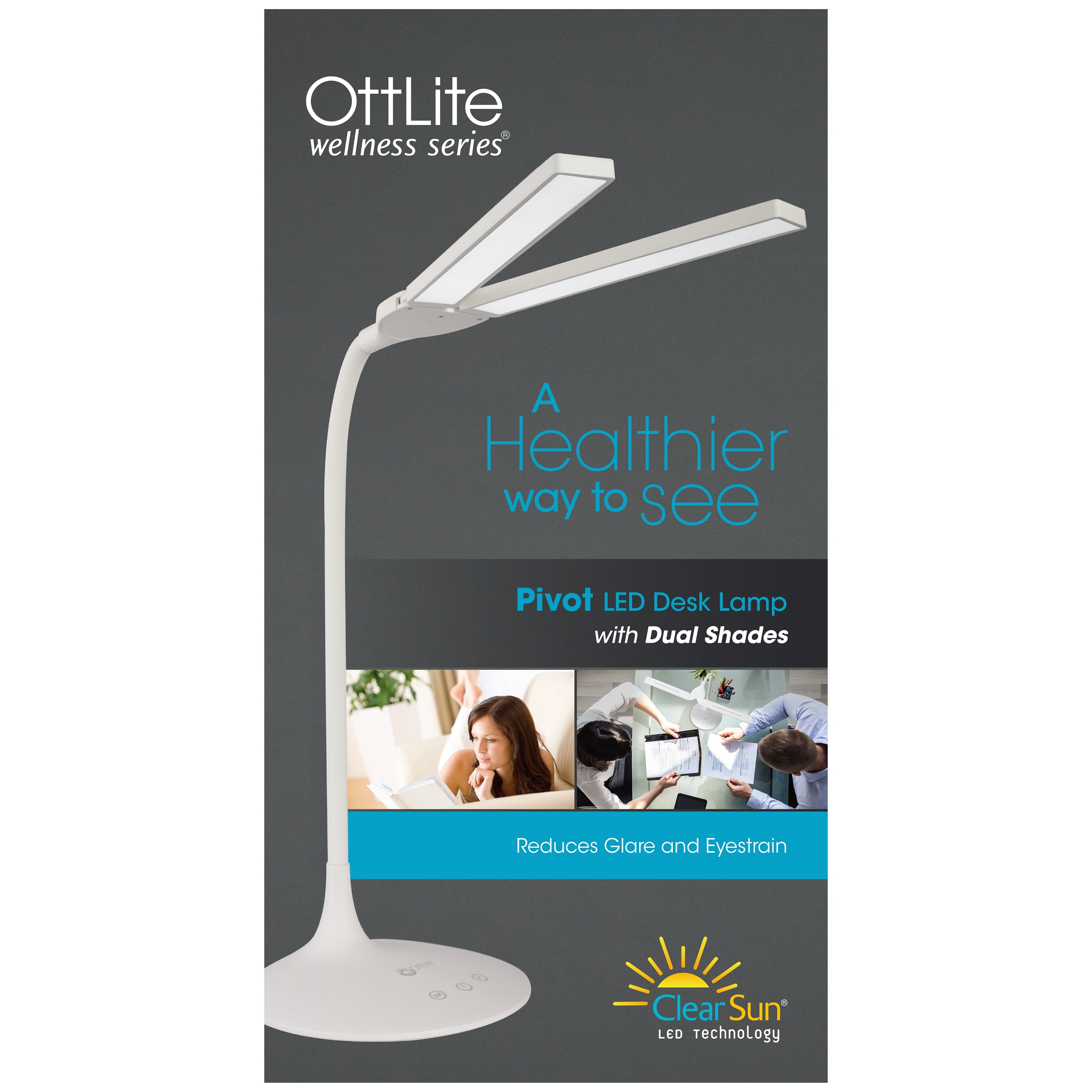 OttLite Wellness Series Pivot LED Desk Lamp with Dual Shades, Touch Activated Controls, Dimmable Lighting (White, 26 in Height) otoso