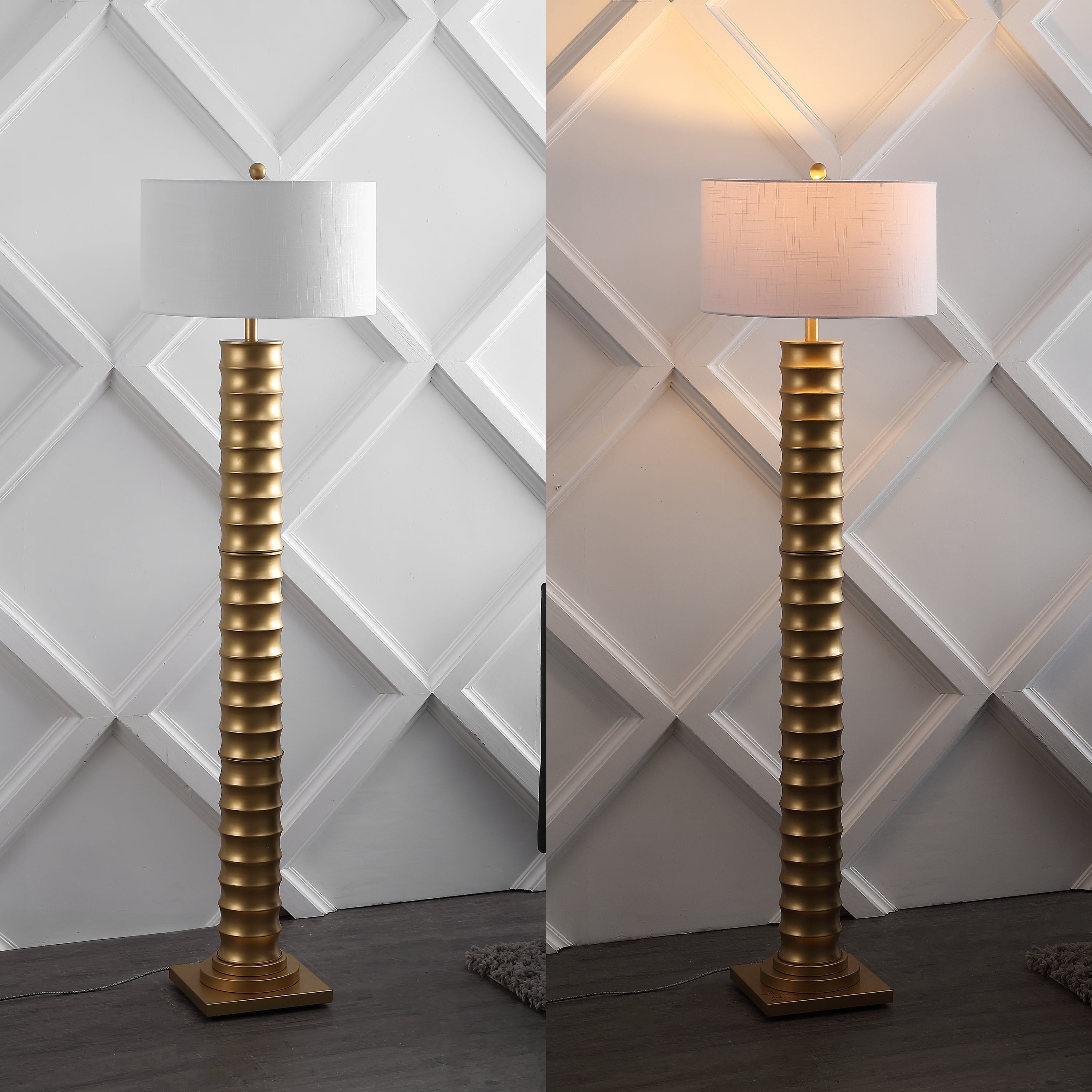 JONATHAN Y Serena Metal LED Floor Lamp, Modern Glamour Lighting with Cotton Shade (Gold, 63 in) x3lgt