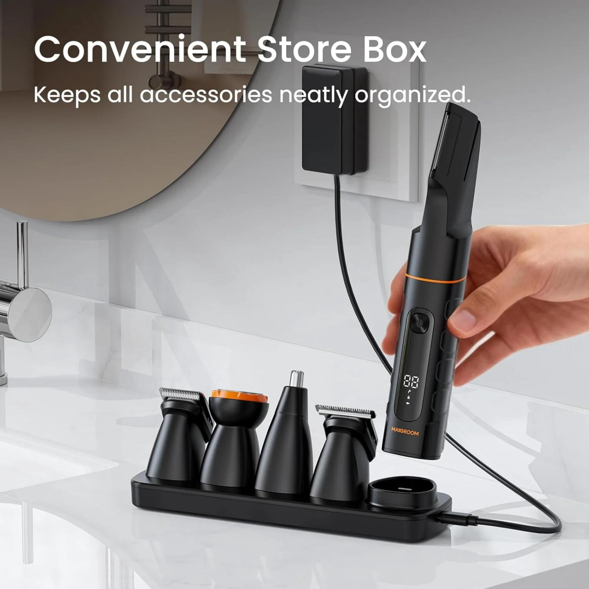 MAXGROOM All-in-One Electric Body Hair Trimmer for Men, Waterproof Grooming Kit with LED Display (Black, 1 Kit) gx861