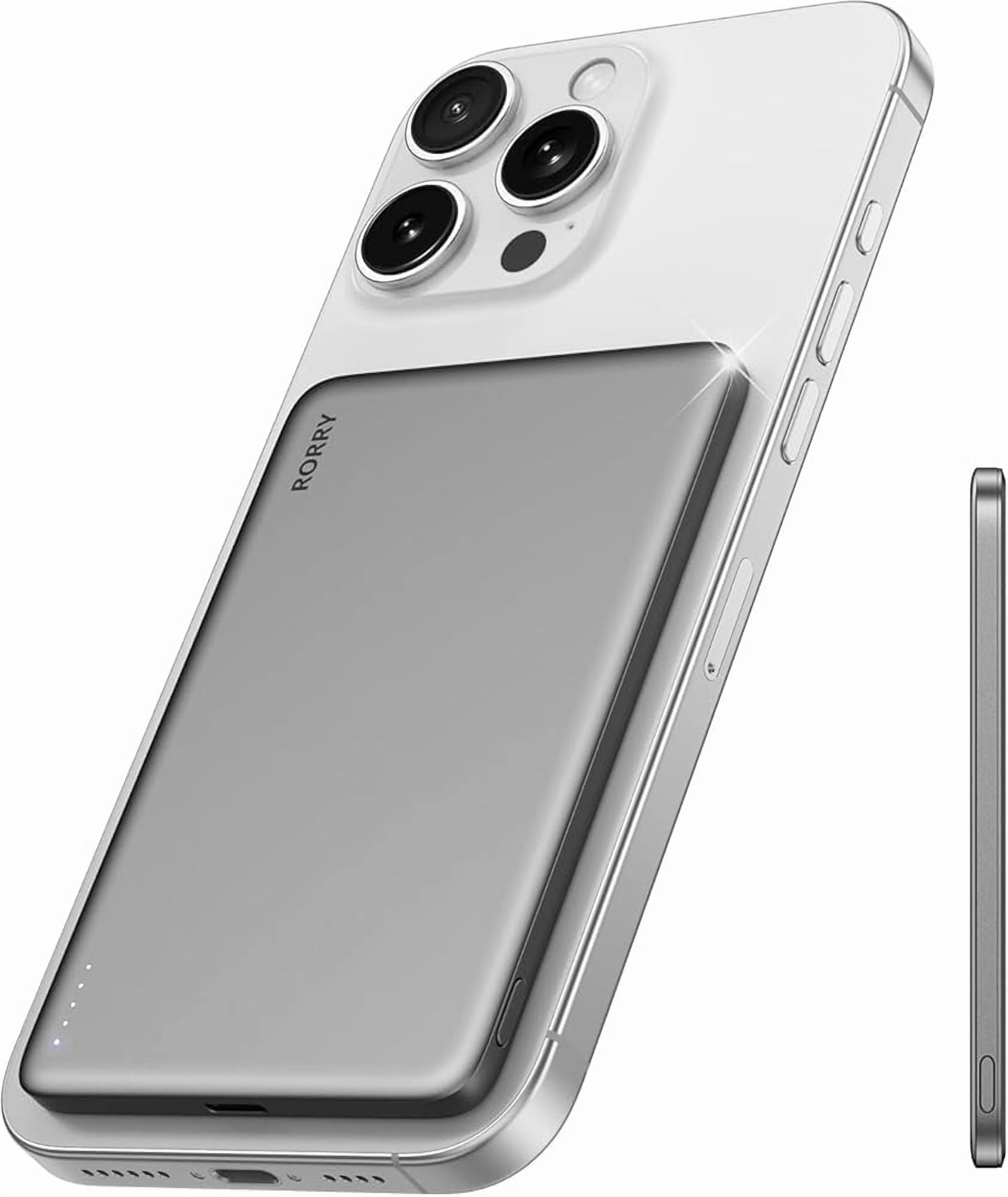 RORRY Magnetic Power Bank, Ultra Slim Wireless Portable Charger, 18W Fast Charging for iPhone and Android (Gray, 5000mAh) oeb1l