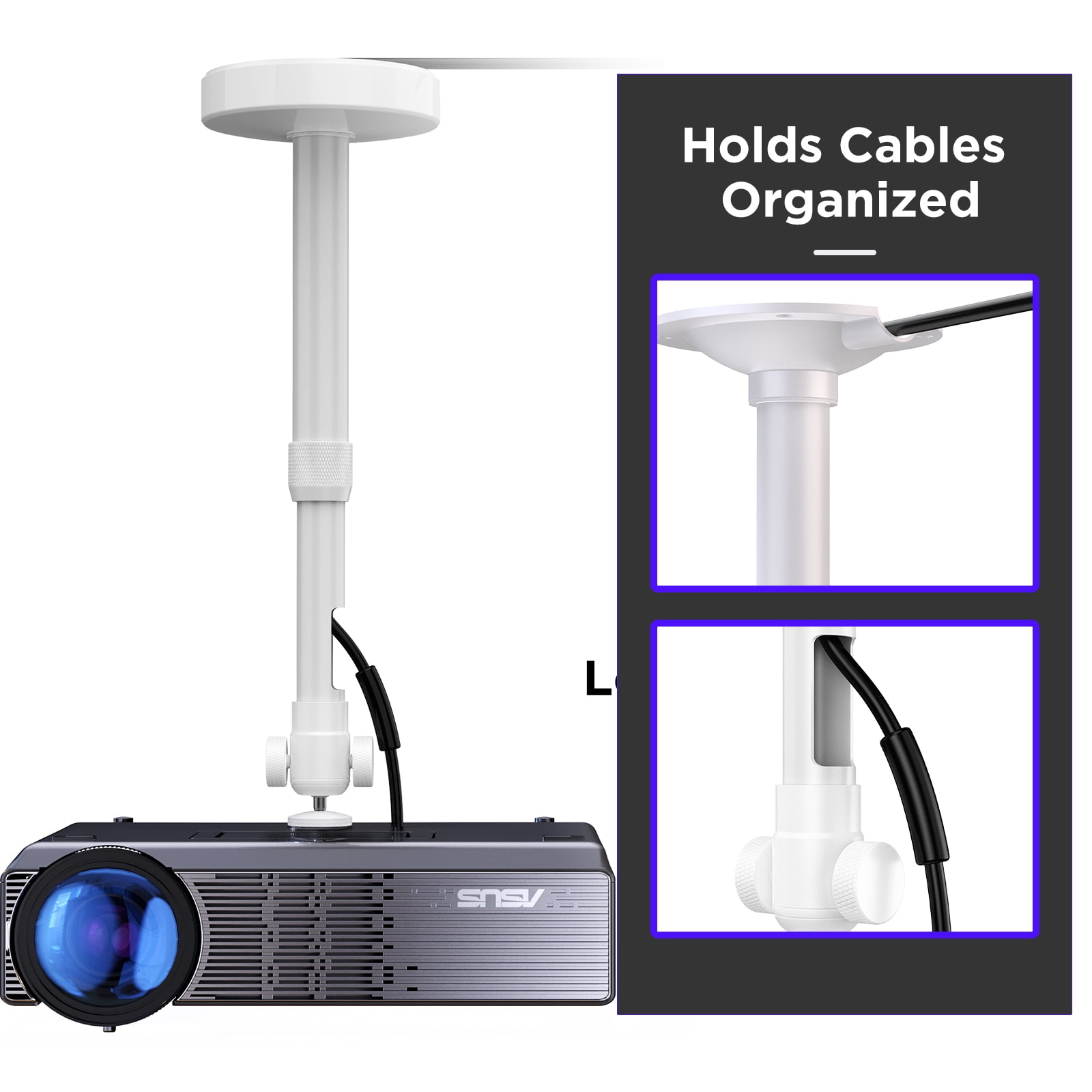 Besititli Universal Projector Mount for Ceiling and Wall (Adjustable Tilt and Swivel, 11.7 in to 17.2 in Extension Pole, White) kwz3g