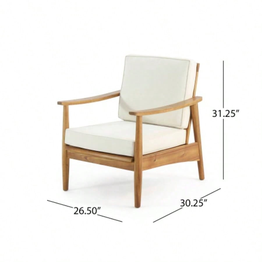DOKEA Laurent Outdoor Club Chair Set, Acacia Wood Patio Furniture with Thick Cushions (500 lb Capacity, 4-Piece Set) 7mjvs