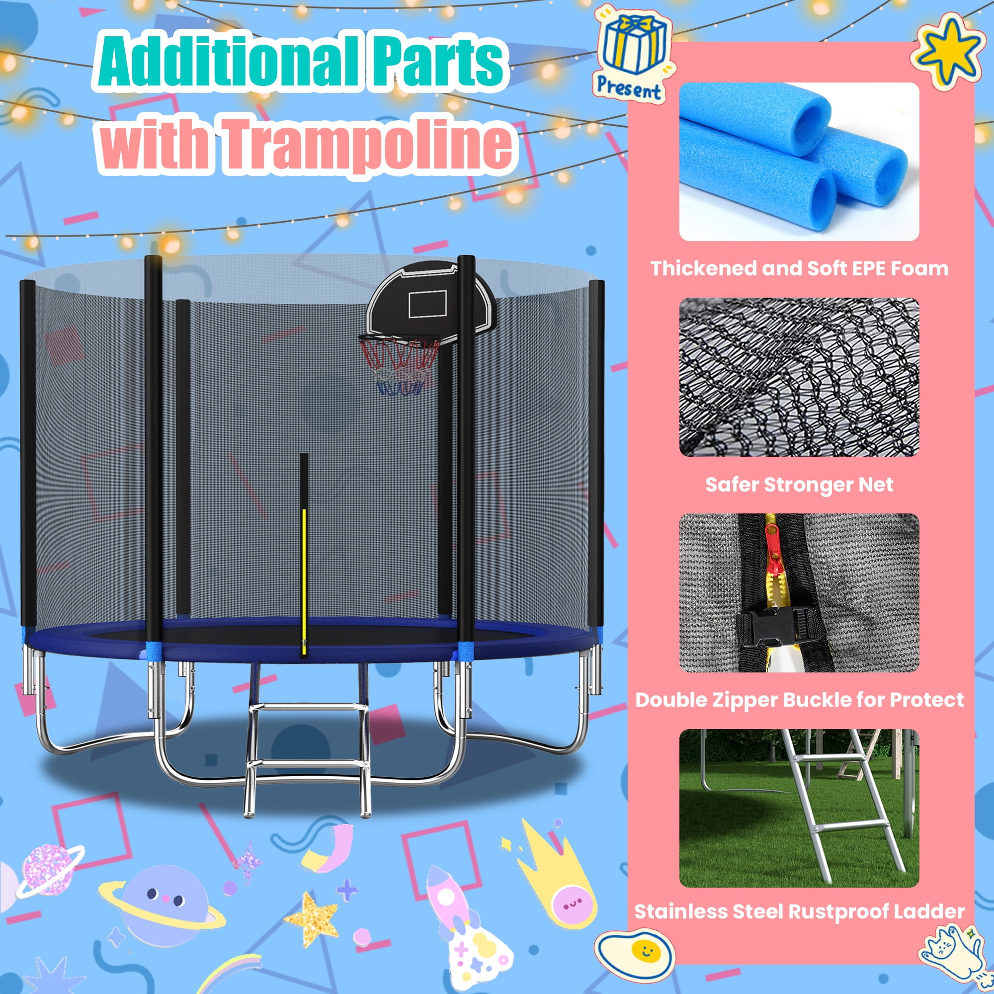 Shengchao Trade 10ft Recreational Trampoline with Enclosure Net and Ladder (Blue, 10ft) h2z4w