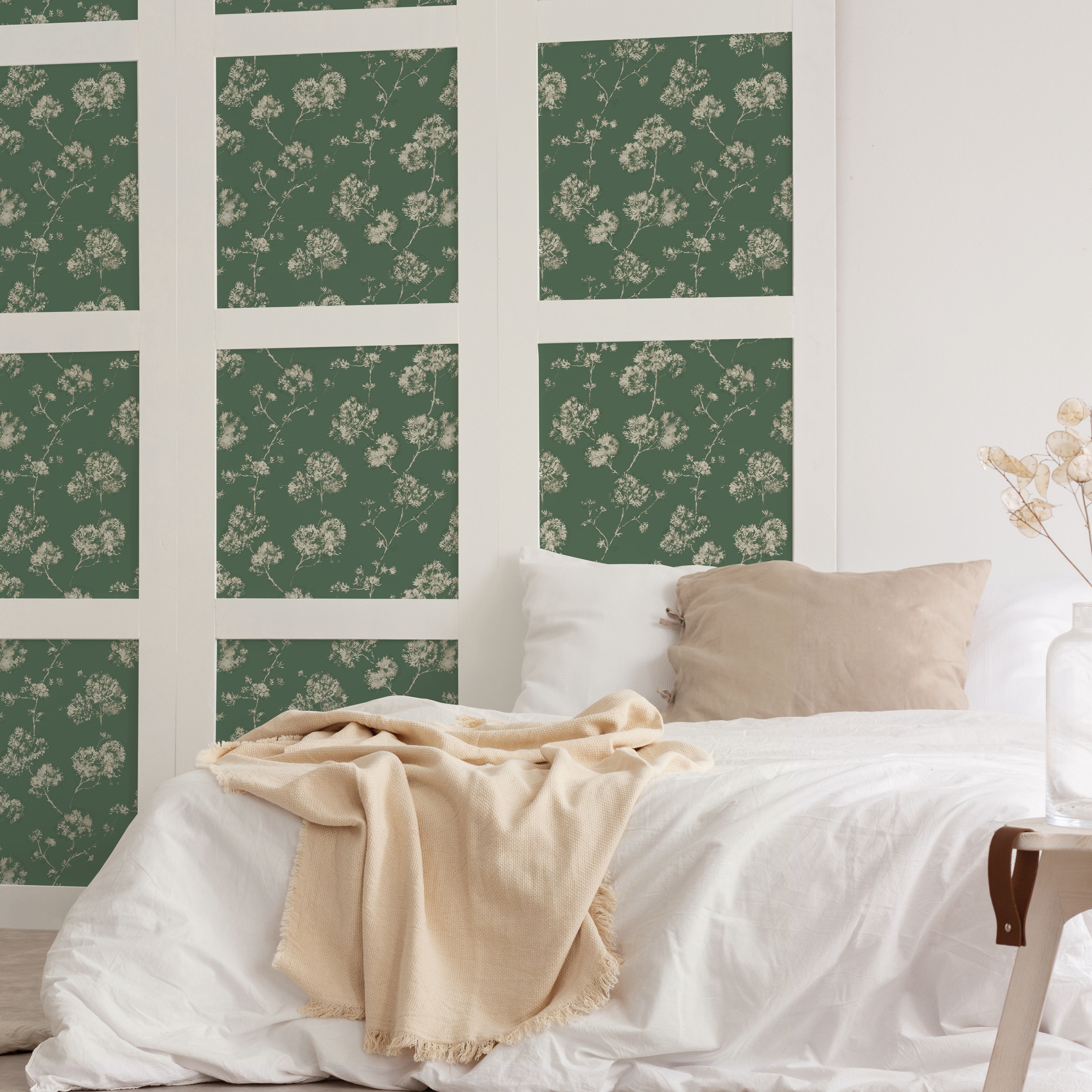 Mainstays Sage Green Bleached Floral Peel and Stick Wallpaper (Sage Green, 13.35 sq. ft.) iok6b