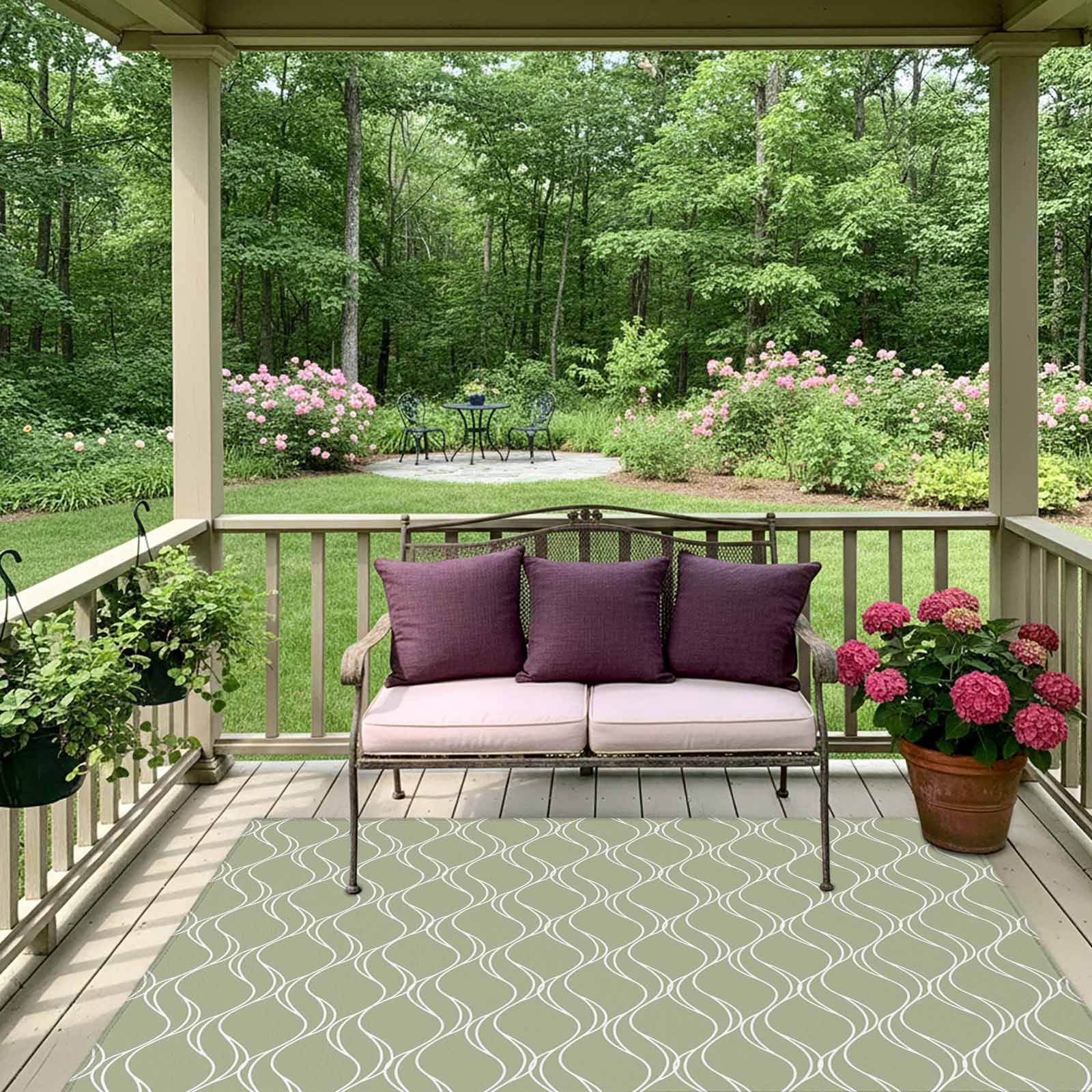 ERUNPONLY Sage Green Striped Outdoor Rug, Non-Slip Washable Geometric Patio Area Rug for Deck Porch Camping (3 ft x 5 ft) ioozk