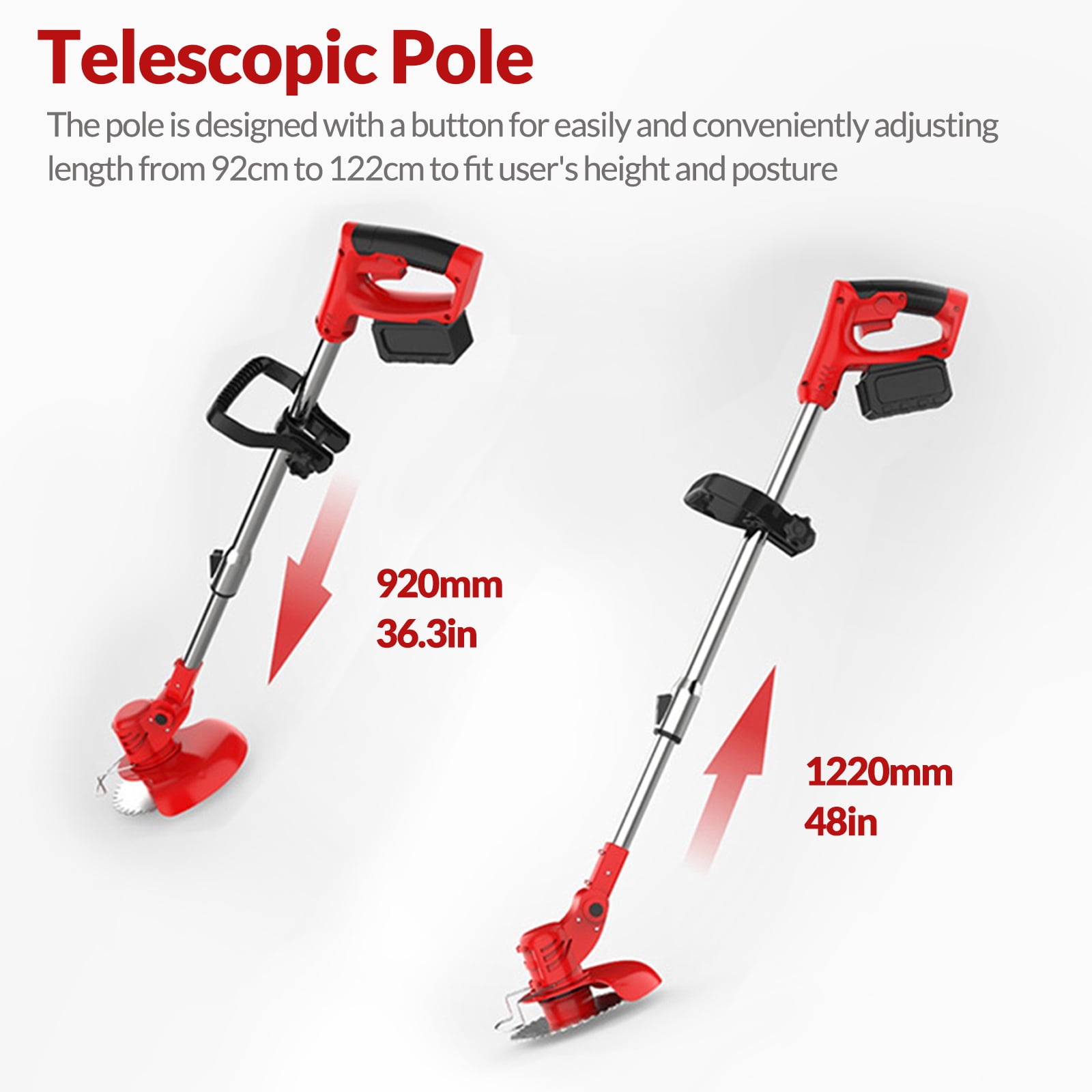 Ele-mall 21V Cordless Grass Trimmer, Electric Weed Eater with Telescopic Pole (Red, 1 Pack) dxocp