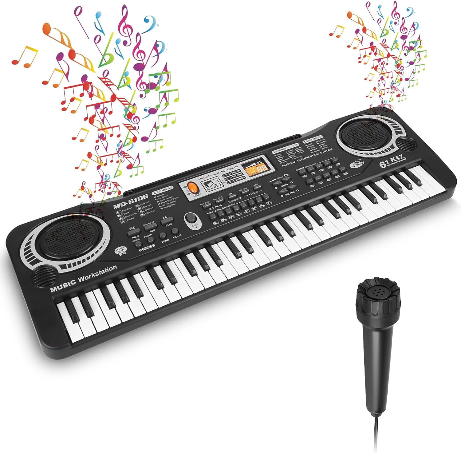 Anself 61-Key Electronic Keyboard Piano with Microphone for Kids (Black, 21.2 in x 6.7 in x 2.16 in) n5zvj