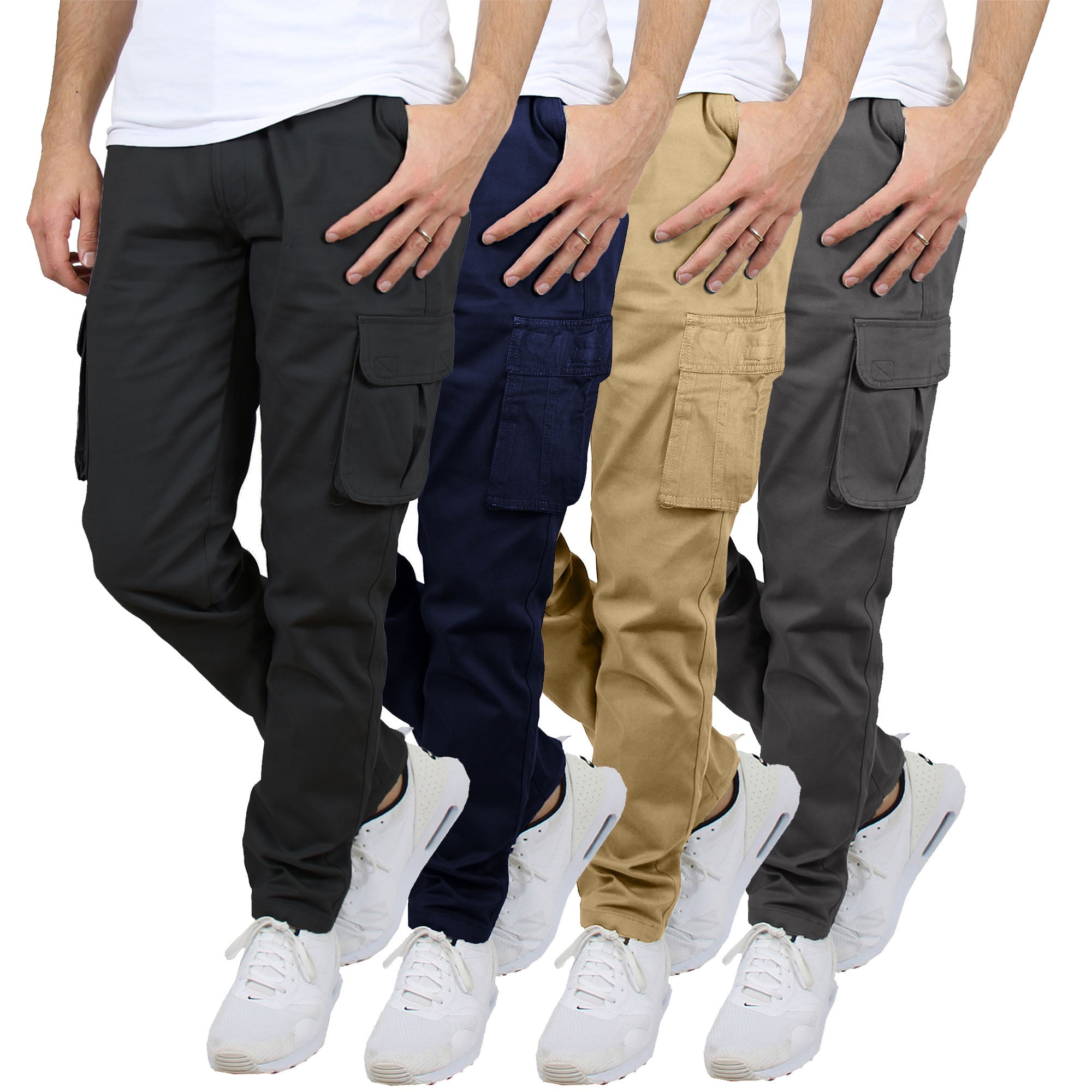 Galaxy by Harvic Men's Flex-Stretch Cotton Cargo Pants (Beige, 3-Pack) 7ocpc