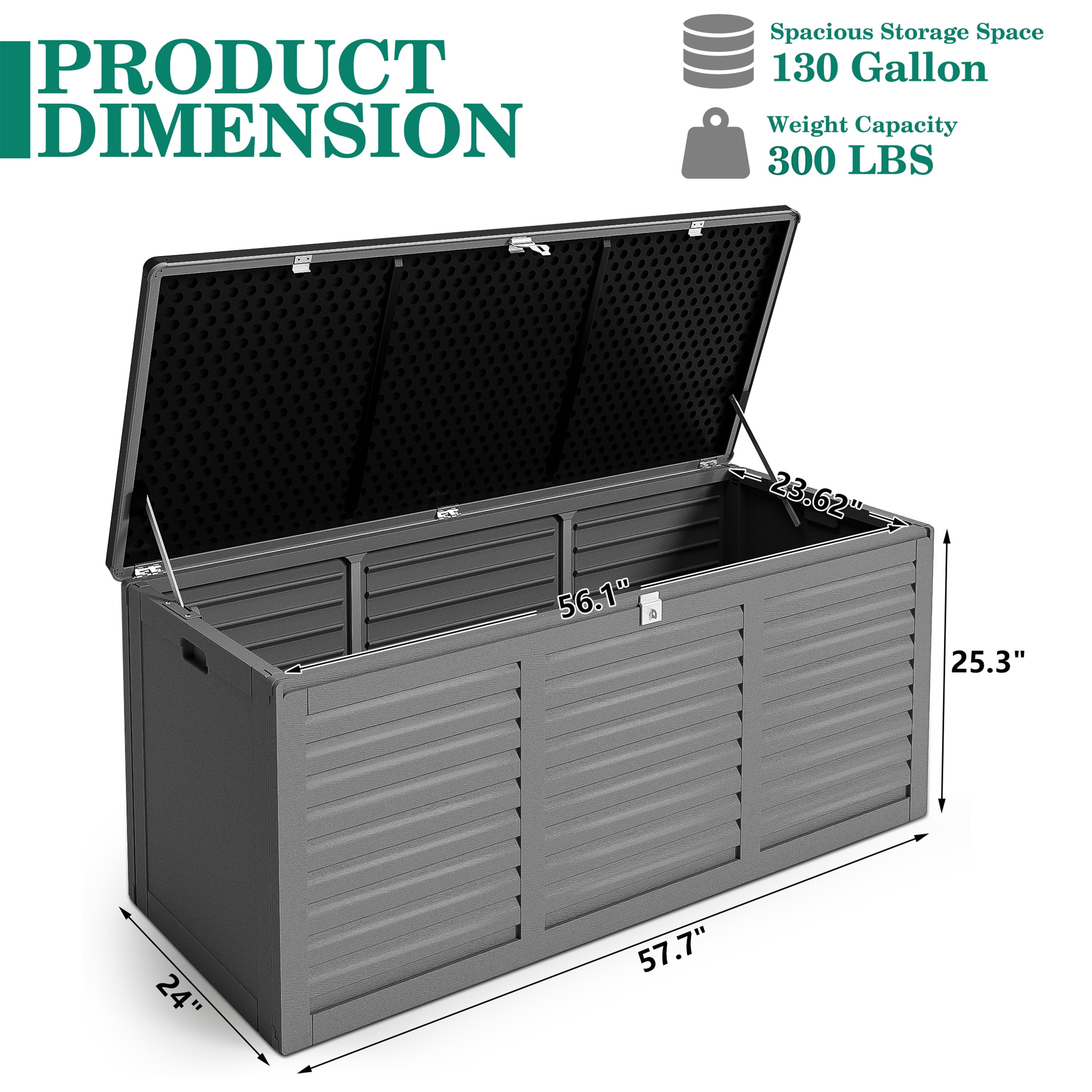 Segmart 130 Gallon Resin Deck Box, Outdoor Lockable Storage Container for Patio Cushions and Garden Tools (Grey, 130 Gallon) y5sgd