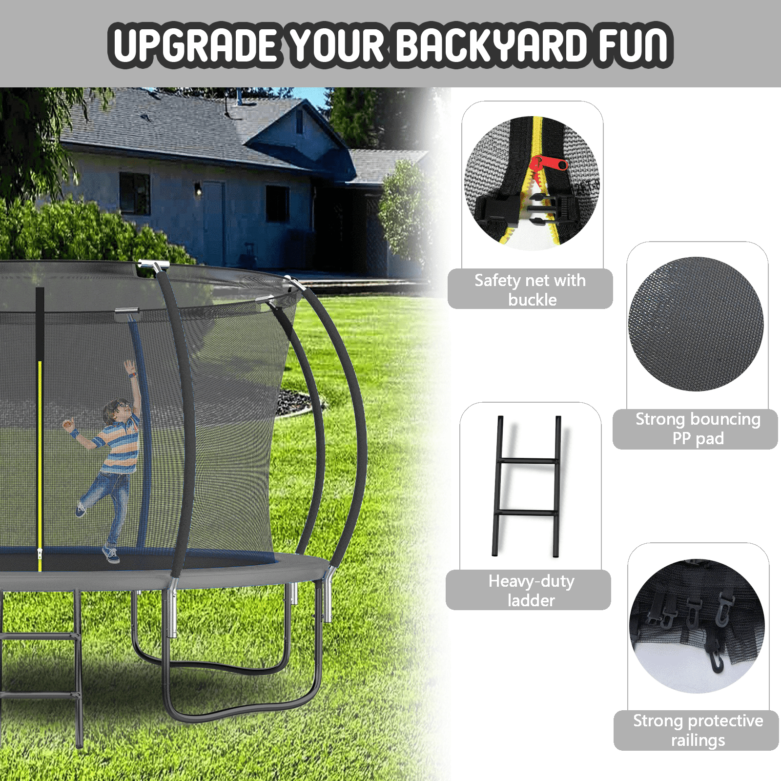Shengchao Trade 12ft Recreational Trampoline with Safety Enclosure, Basketball Hoop, and Ladder (Black, 1000 lb) ojoir