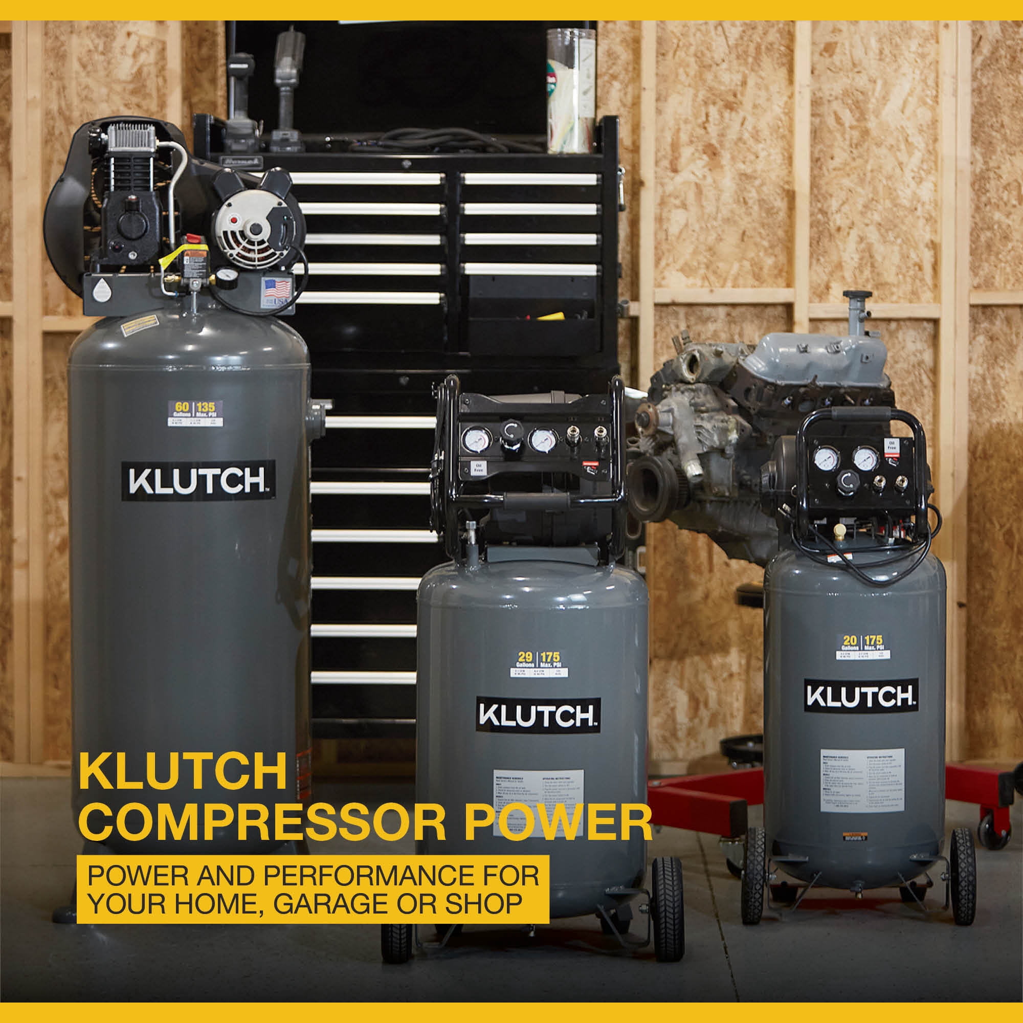Klutch 20-Gallon Air Compressor (2 HP, 120 Volts, 175 PSI, Grey) ahkbe