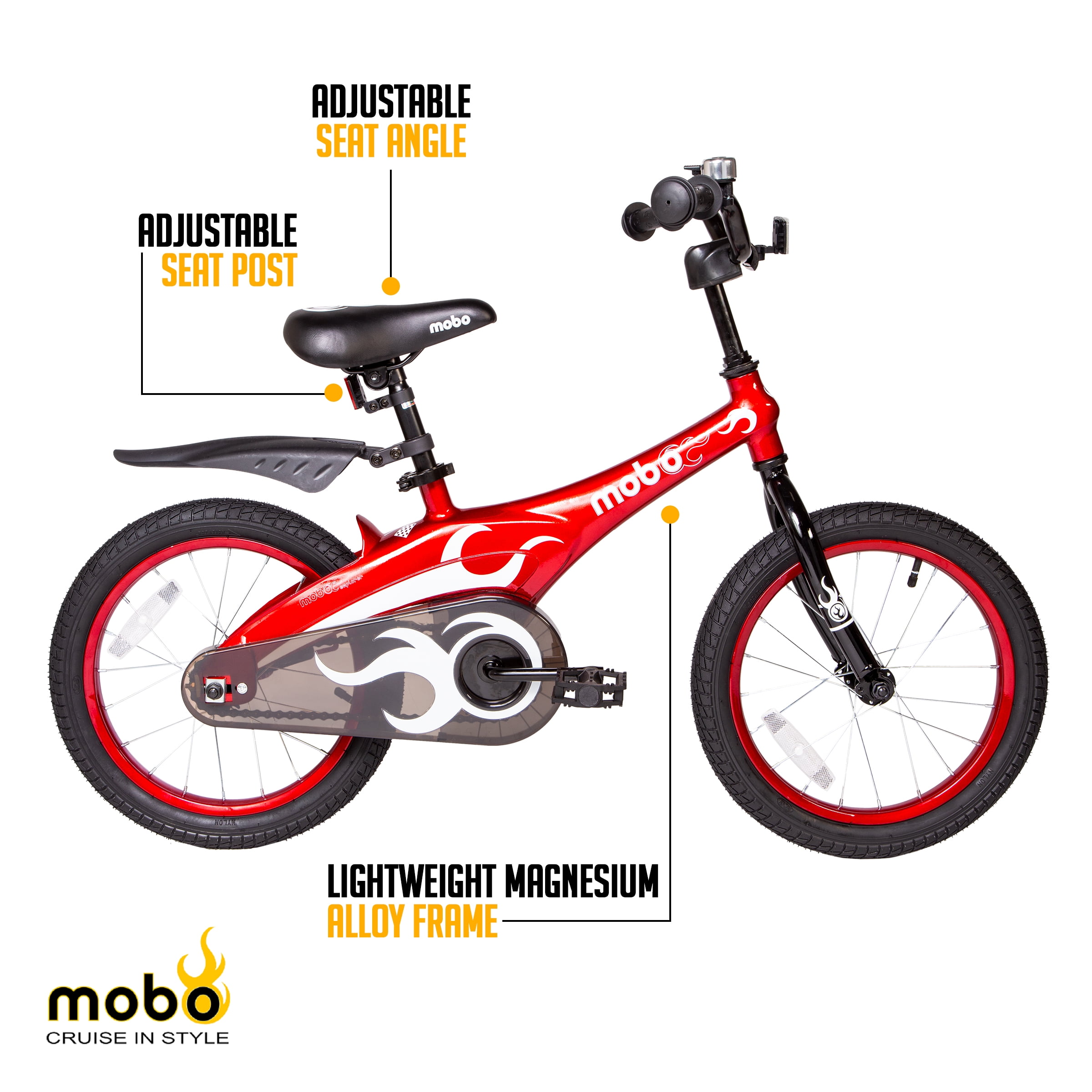 Mobo Lite Kids Bicycle with Training Wheels, Adjustable Handlebars and Seat (Red, 16 in) t54zk
