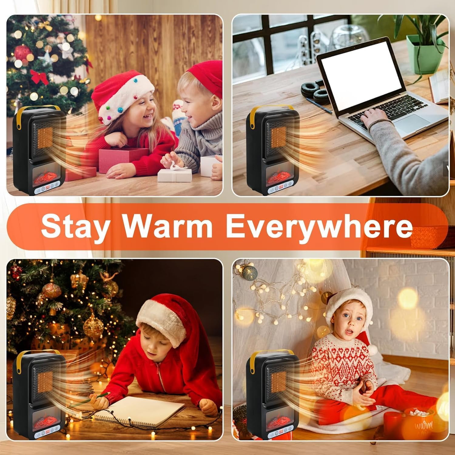Facvoer Portable Electric Space Heater, Desktop Fireplace with 3D LED Flame and Thermostat (Black, 800W) 6b34z