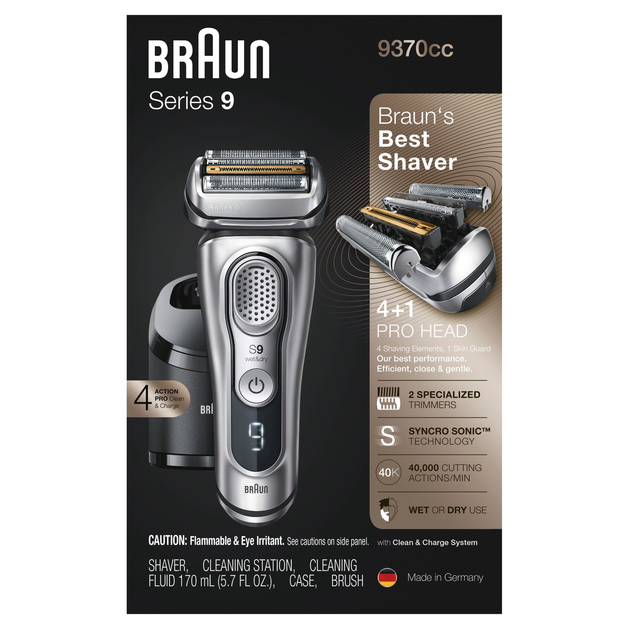 Braun Series 9 9370cc Electric Shaver for Men with Clean and Charge Station (Brown, 1 Count) pipkc