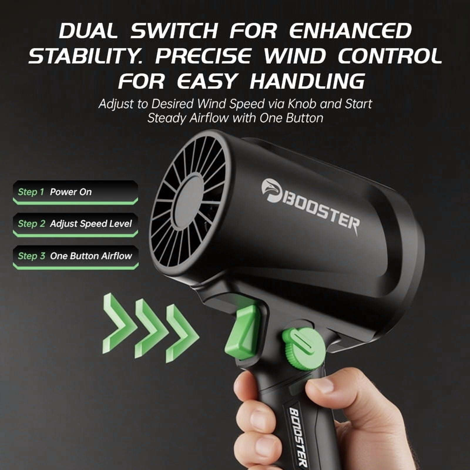 Booster 64mm Ducted Turbo Fan, High-Speed Brushless Motor Car Dryer, Adjustable Speed with LED Light (Black, 45.9 oz) ca5mi