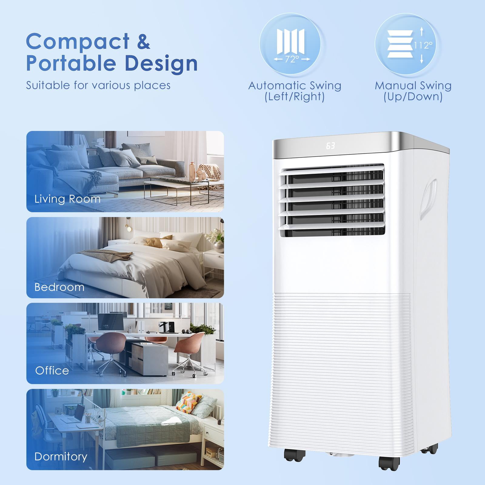 Giantex Portable Air Conditioner 3-in-1 Cooling Fan and Dehumidifier with Remote Control and Window Kit (White, 8000 BTU) q74ry