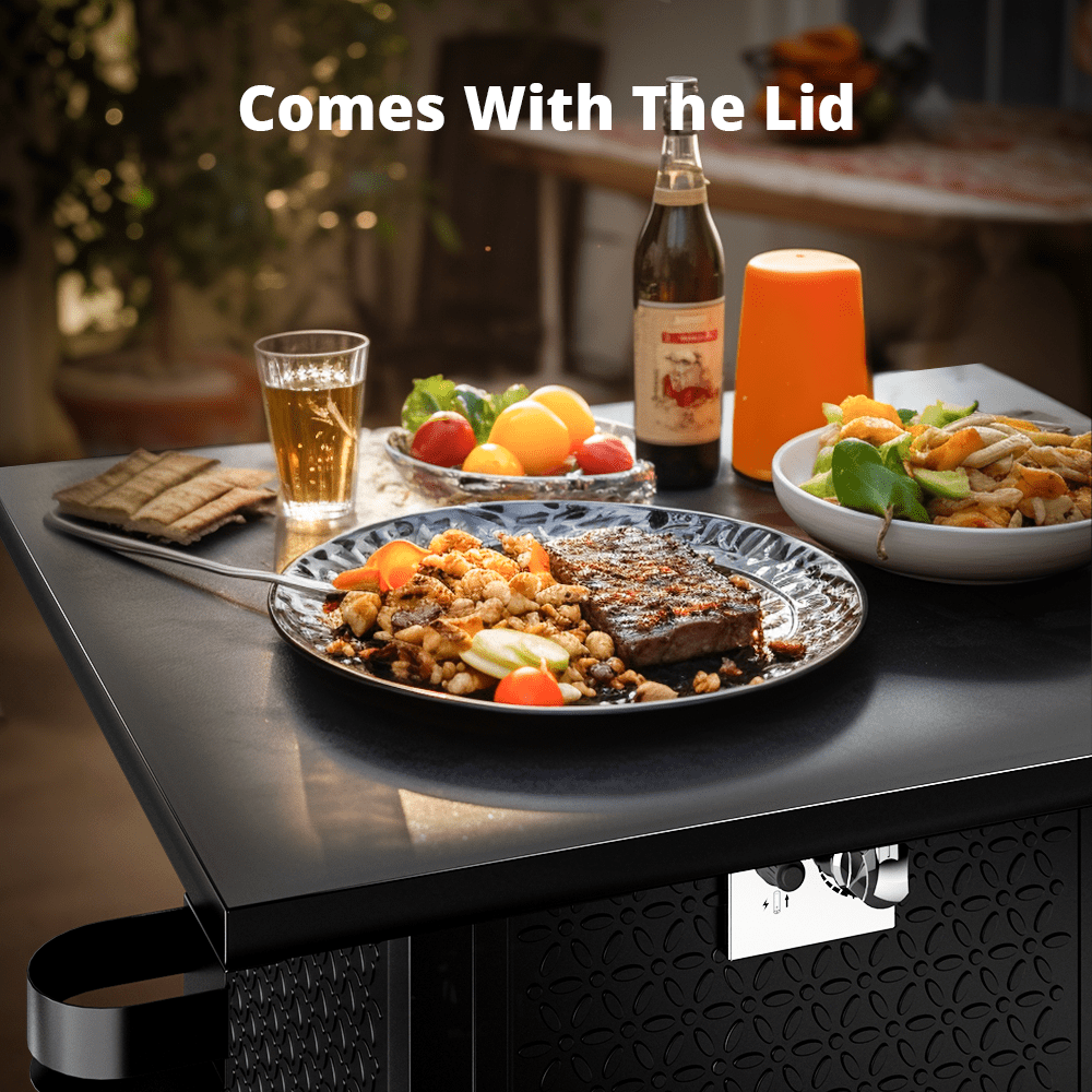 Philergo 28 Inch Propane Gas Fire Pit Table with Lid and Lava Rock (Black, 28 in) 5vdul