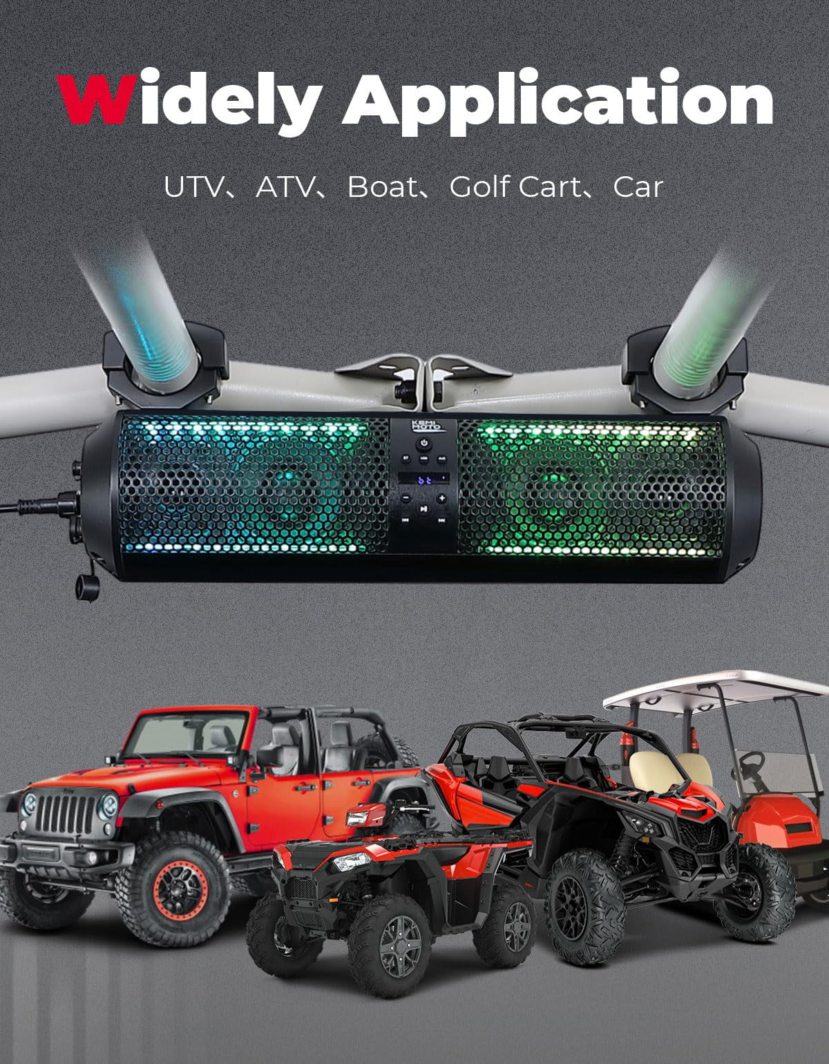 KEMIMOTO UTV Sound Bar 18 Inch RGB Bluetooth Speaker System (Black, 18 in) f0wis